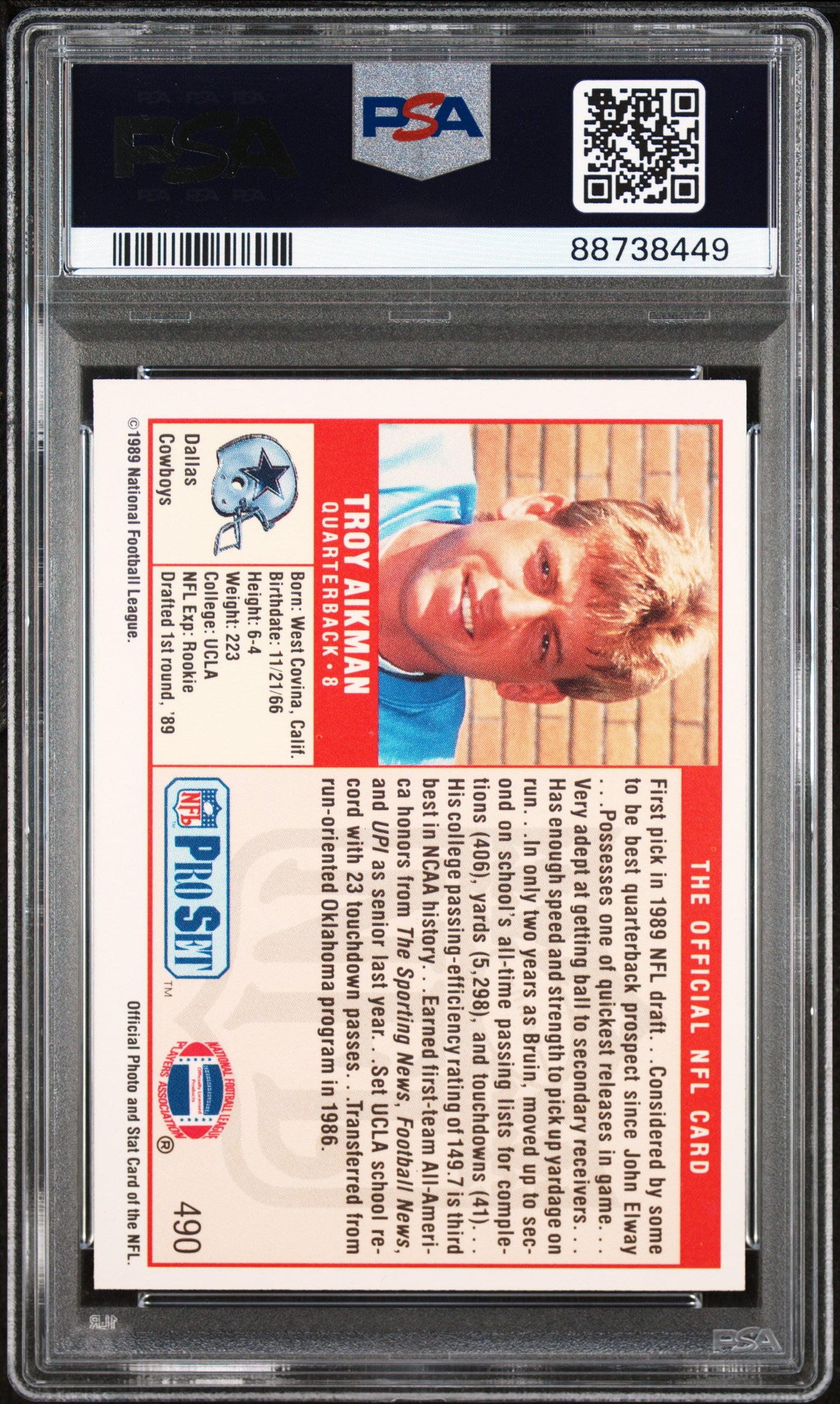 1989 Pro Set Troy Aikman #490 PSA 8
