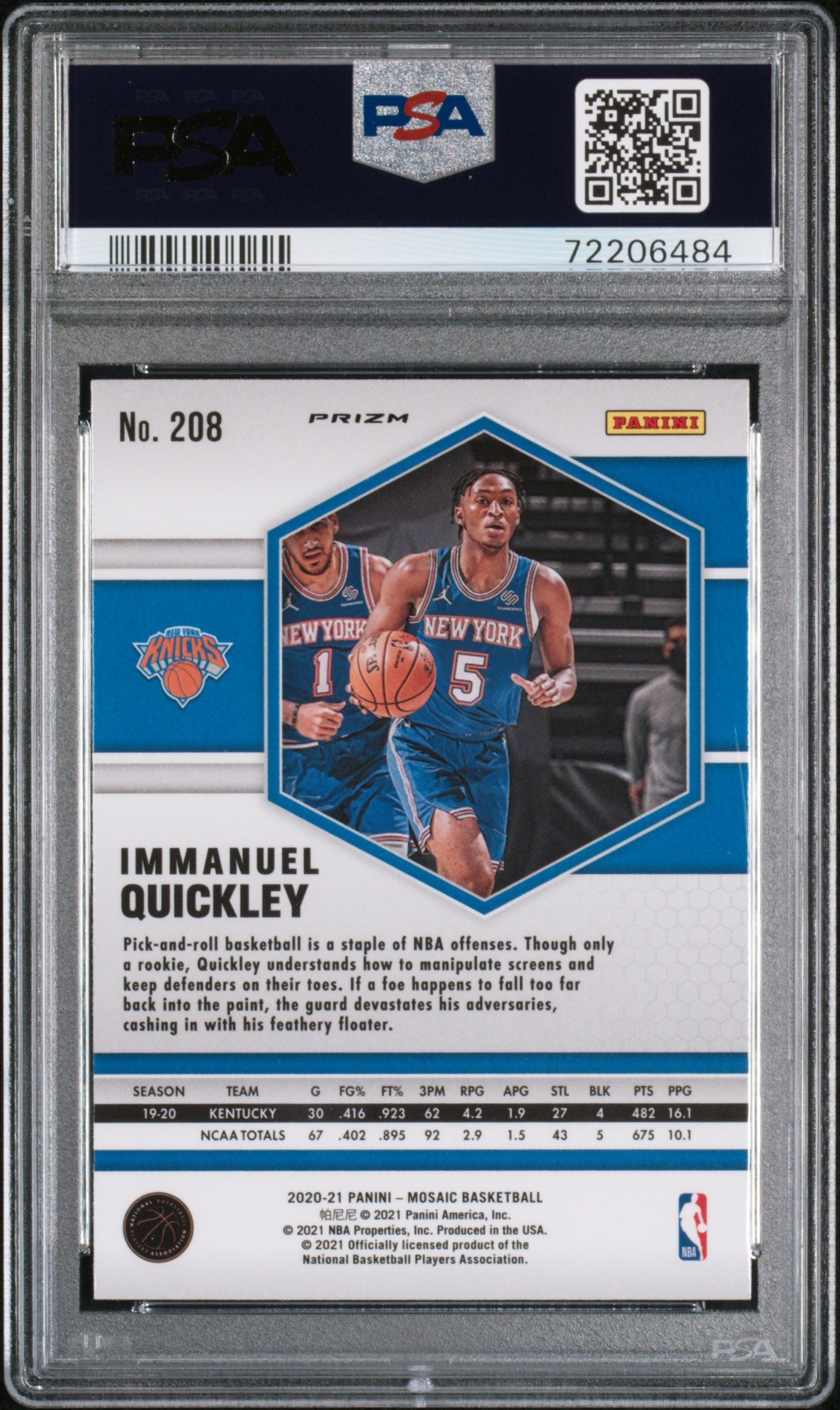 2020 Panini Mosaic Immanuel Quickley #208 Reactive Yellow PSA 10