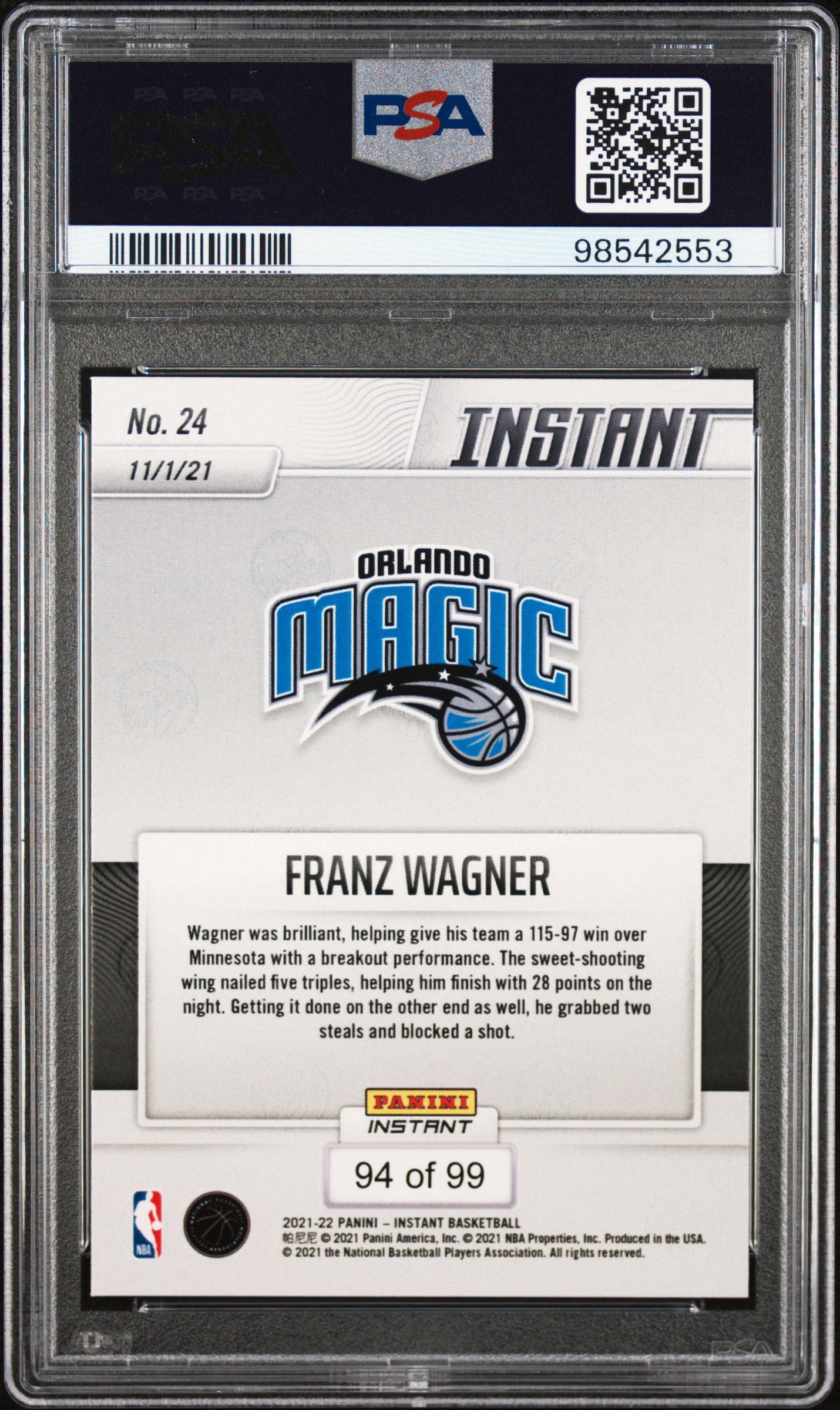 2021 Panini Instant Franz Wagner #24 Red PSA 9