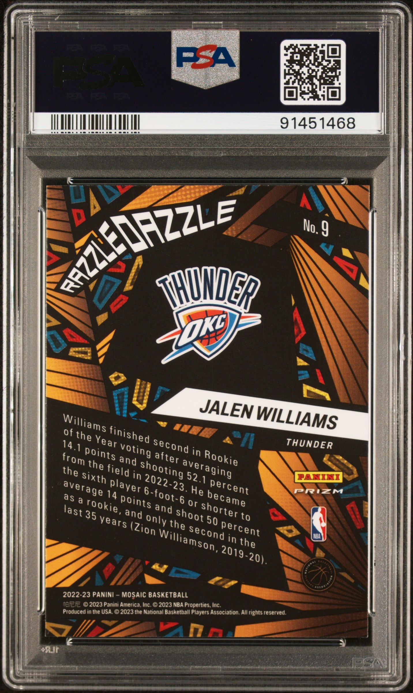 2022 Panini Mosaic Razzle Dazzle Jalen Williams #9 PSA 9