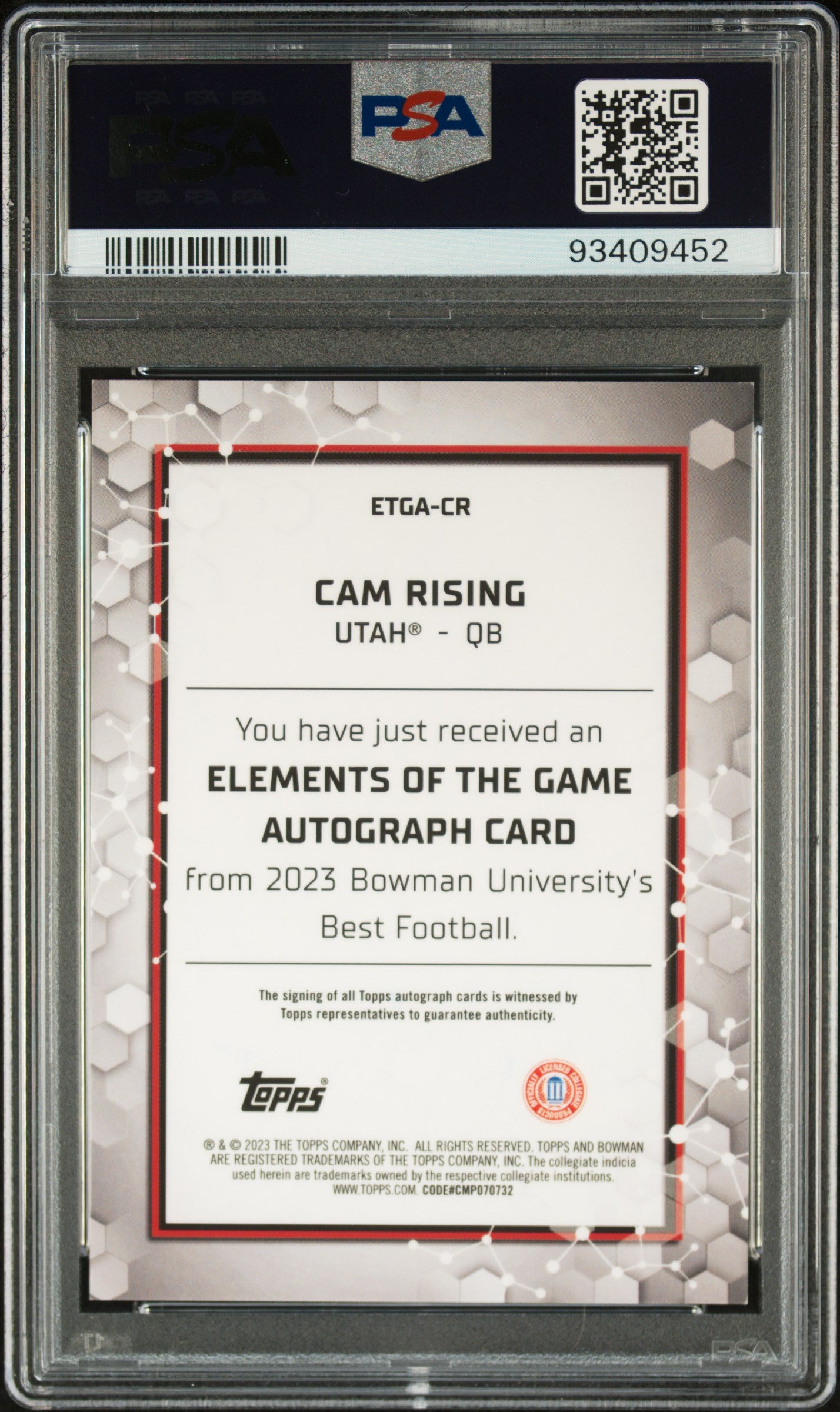 2023 Bowman University Best Elements Of The Game Auto Cam Rising Orange PSA 10