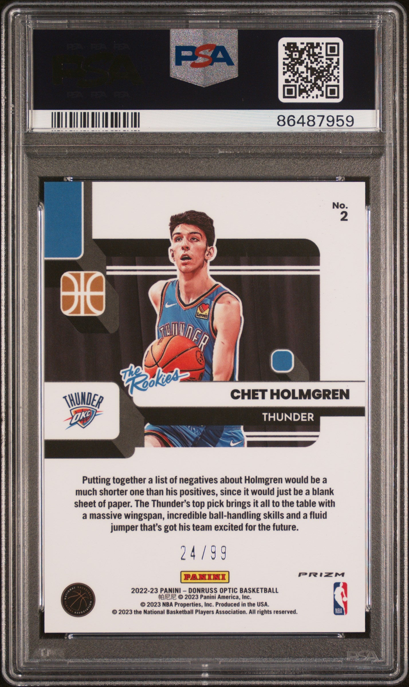2022 Panini Donruss Optic The Rookies Chet Holmgren #2 Red PSA 10