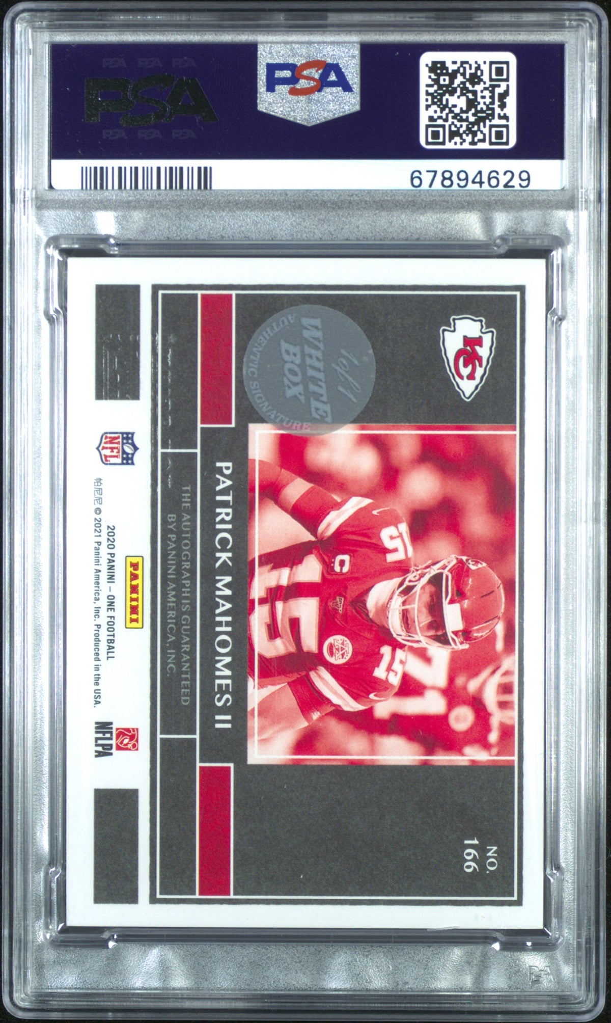 2020 Panini One Patrick Mahomes II #166 Au Red White Box 1/1 PSA 9