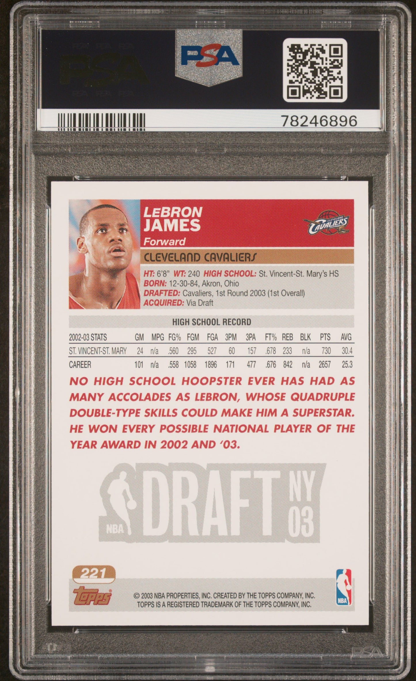2003 Topps LeBron James #221 Collection PSA 9
