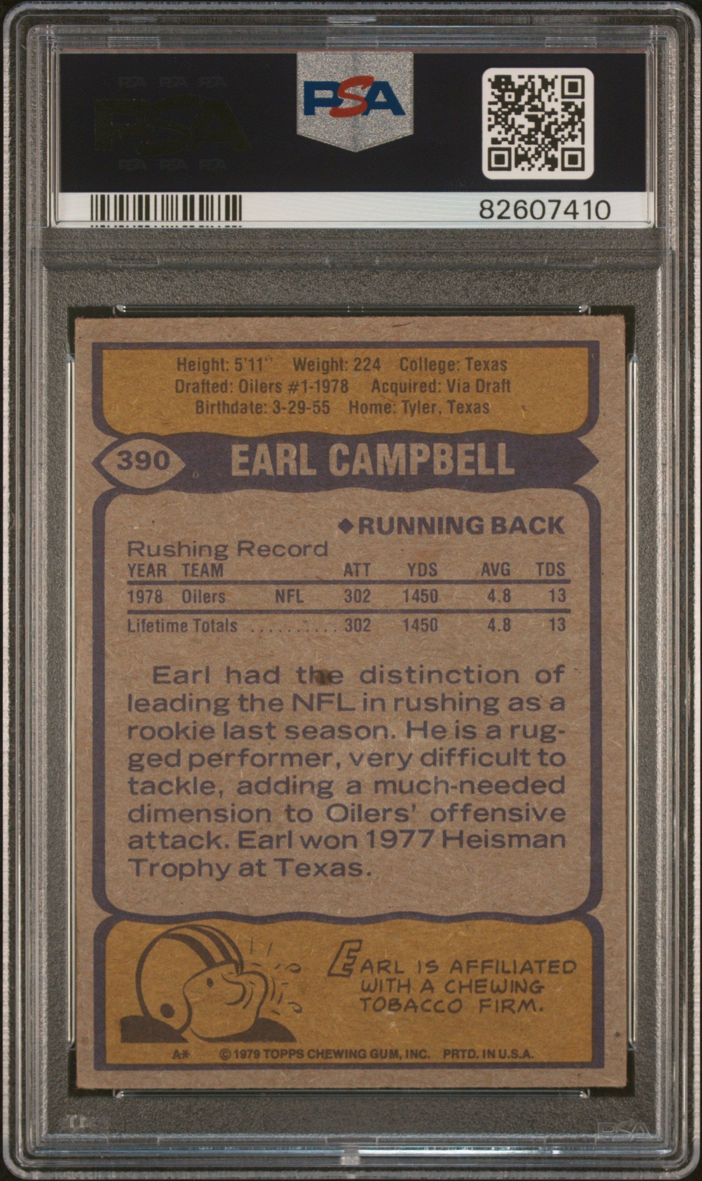 1979 Topps Earl Campbell #390 PSA 3
