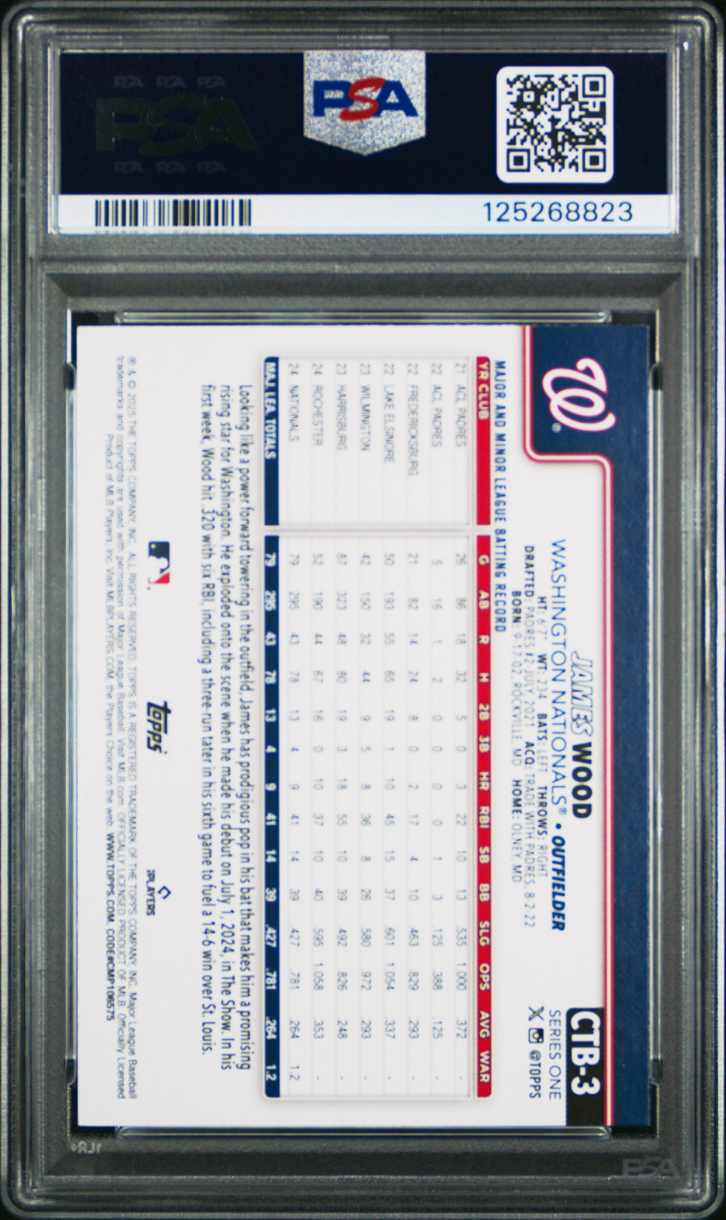 2025 Topps Flagship Collection Companion James Wood #CTB3 PSA 9