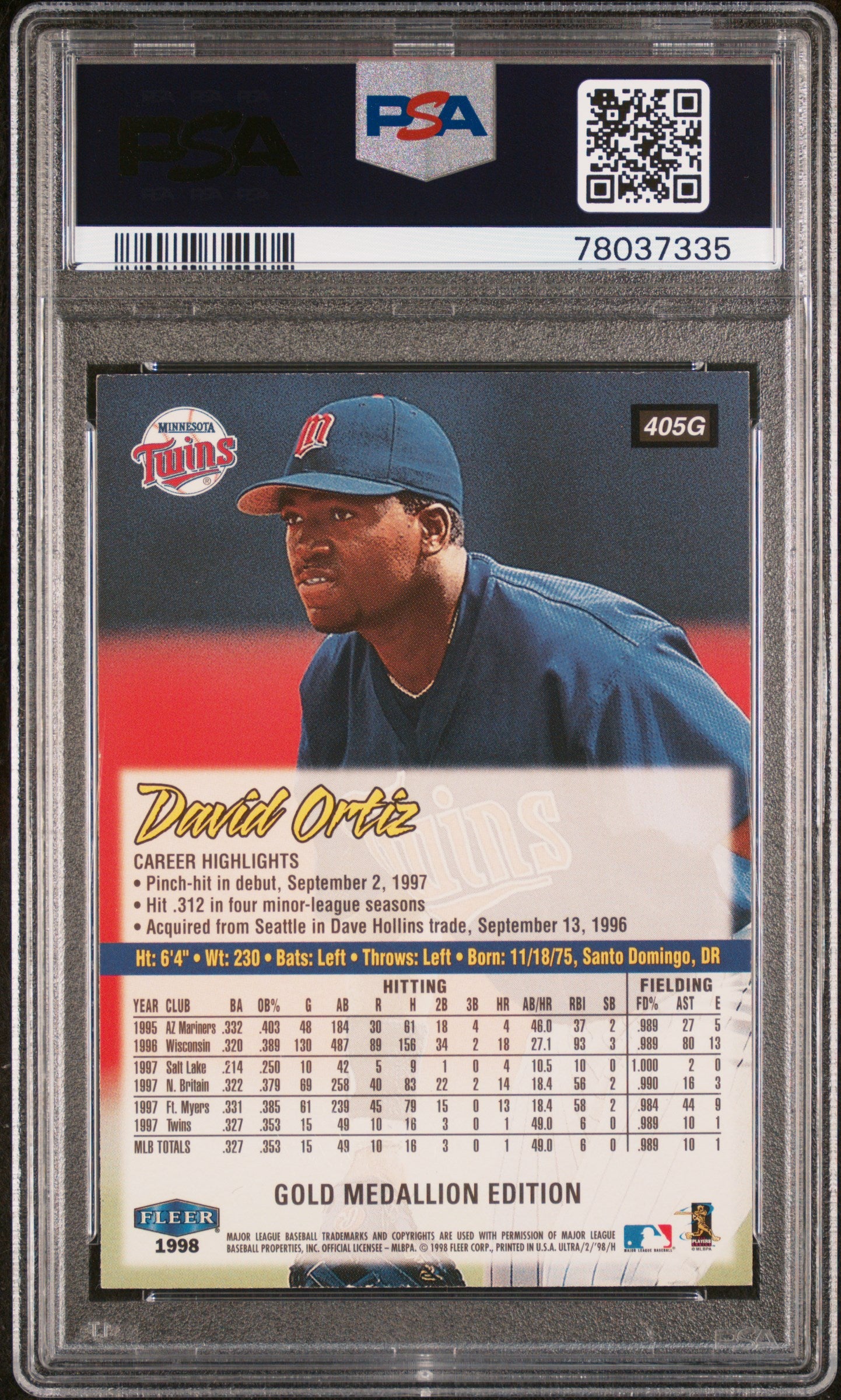 1998 Ultra David Ortiz #405G Gold Medallion PSA 8