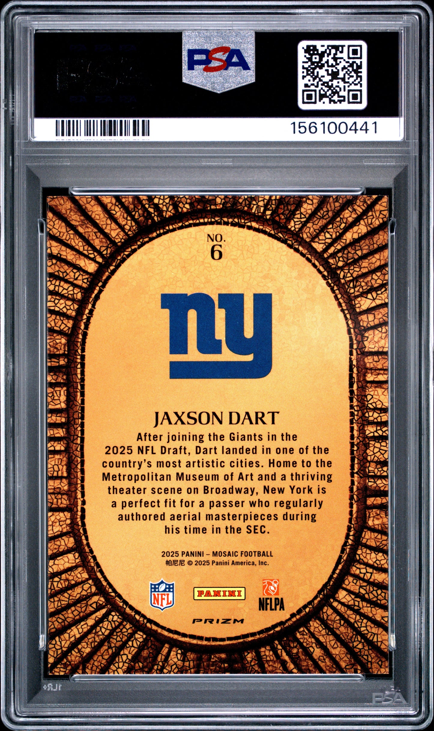 2025 Panini Mosaic Micro Mosaic Jaxson Dart #6 PSA 10