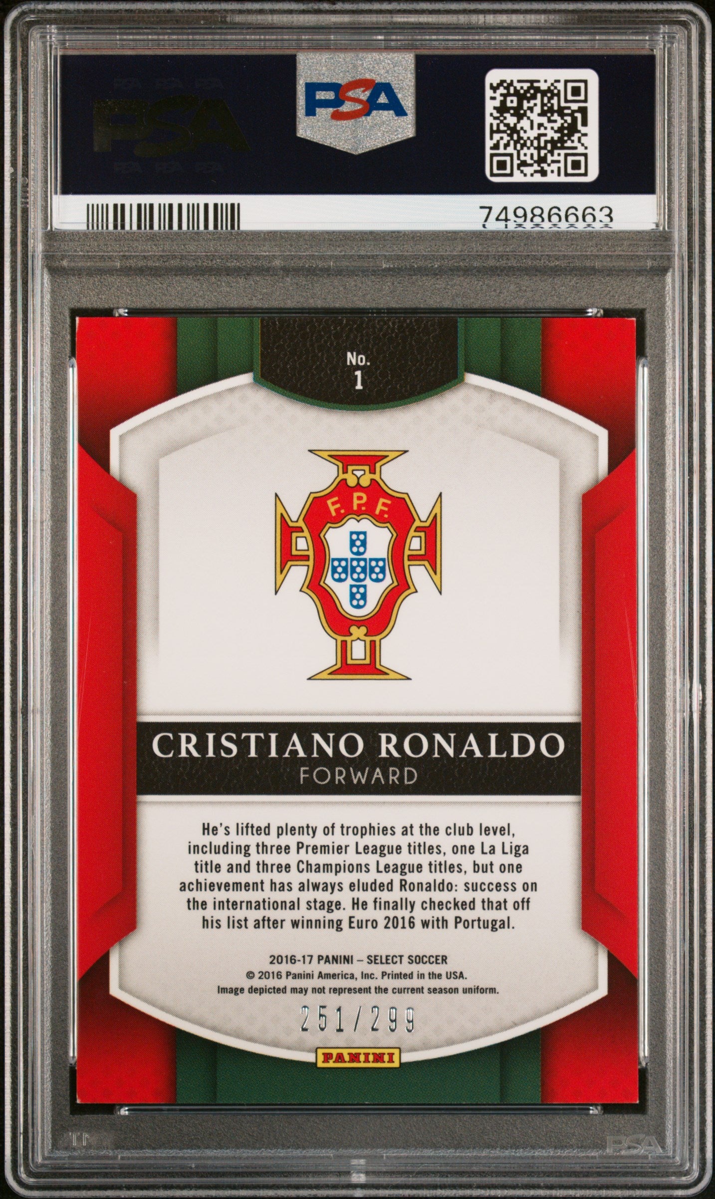 2016 Panini Select Cristiano Ronaldo #1 Blue Prizm PSA 8