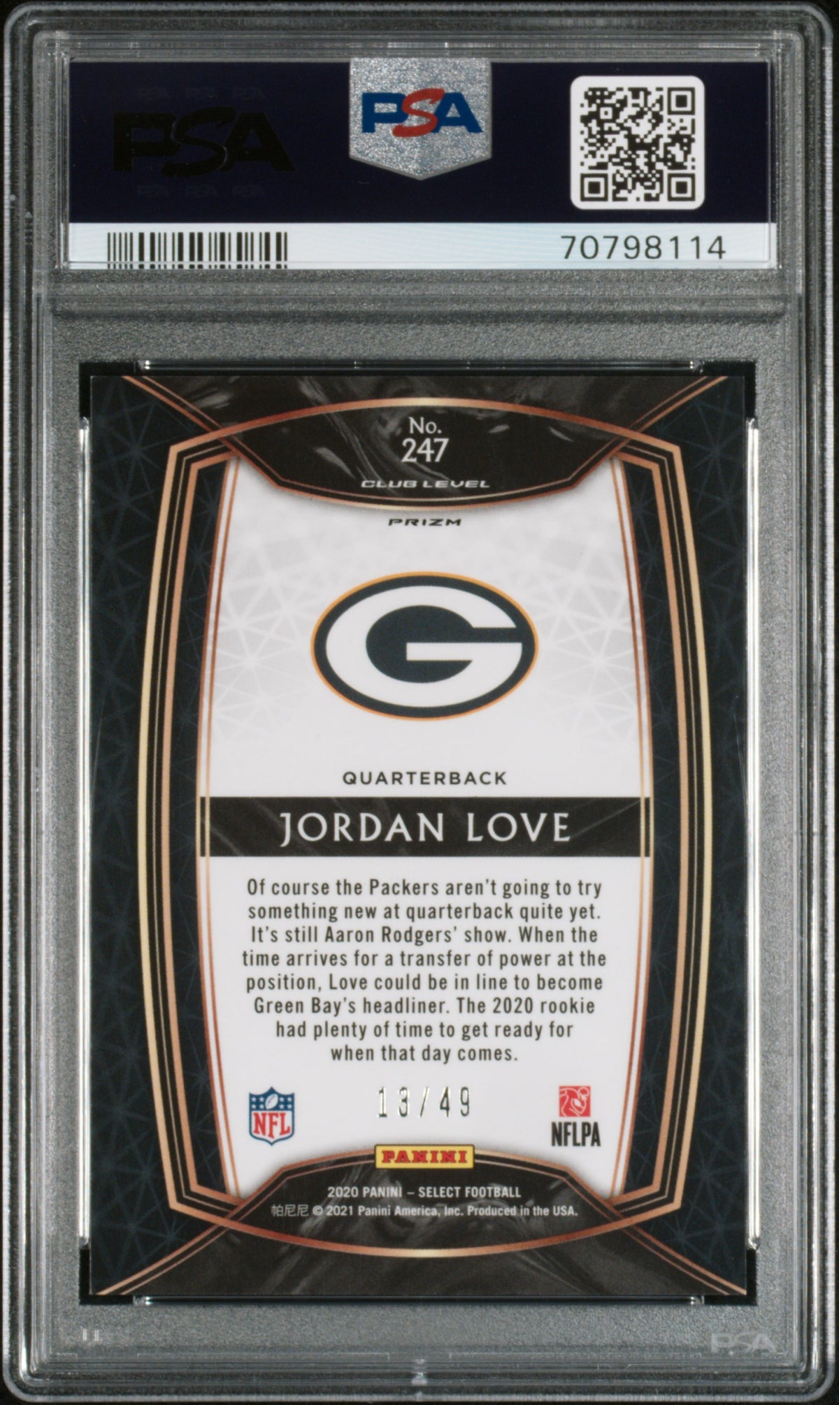 2020 Panini Select Jordan Love #247 Red Prizm PSA 9