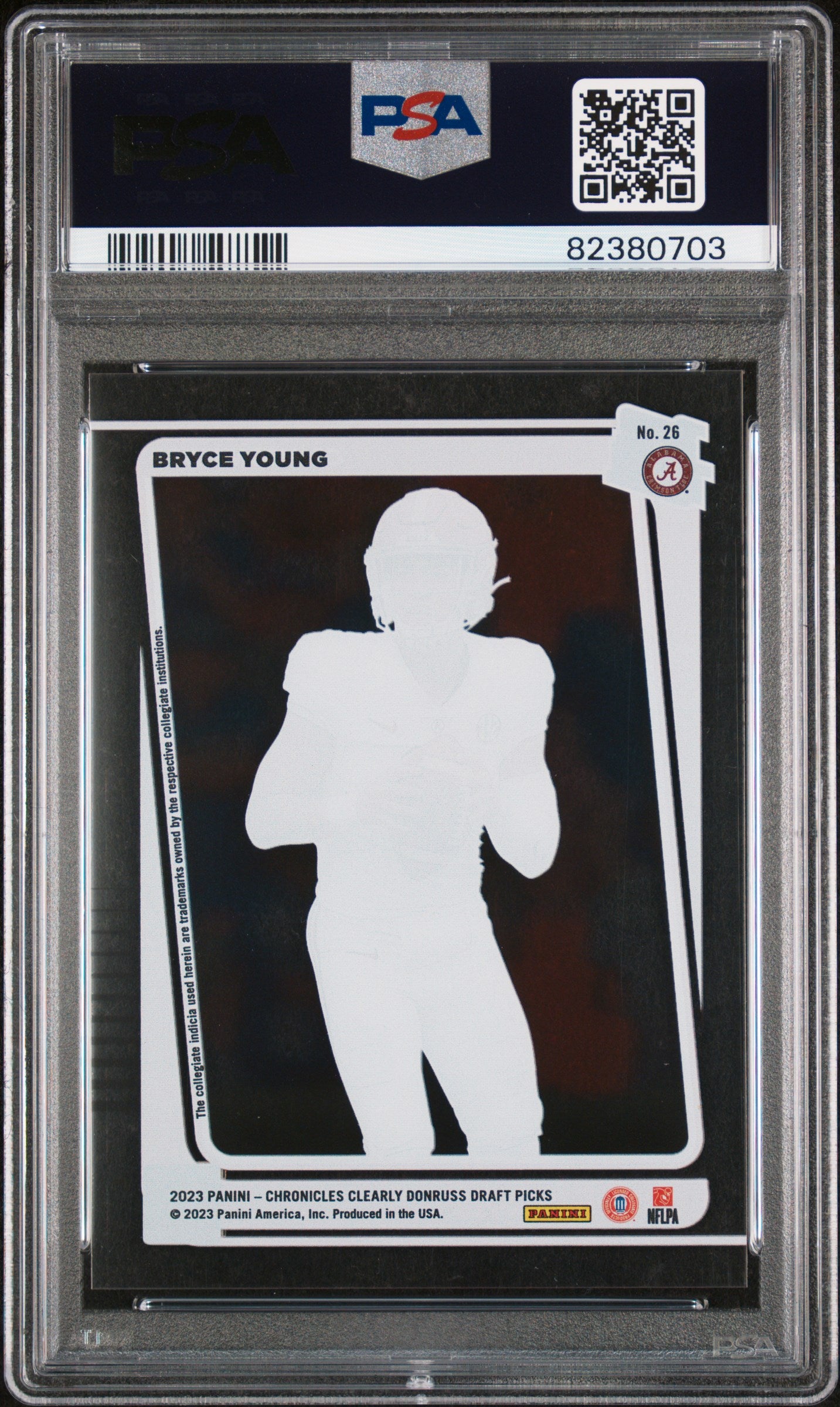 2023 Panini Chronicles Draft Picks Clearly Donruss Bryce Young #26 PSA 8