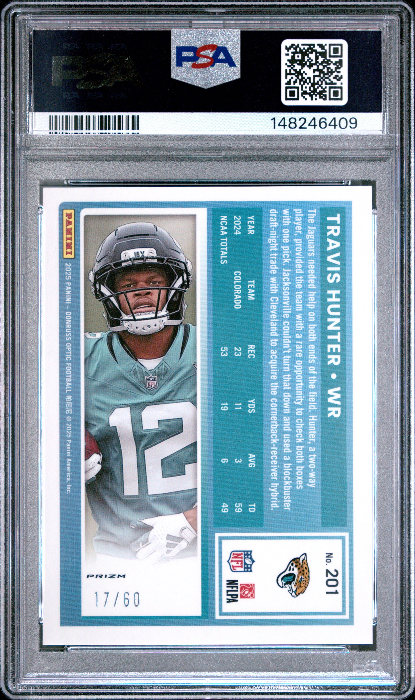 2025 Panini Donruss Optic Travis Hunter #201 Purple PSA 9