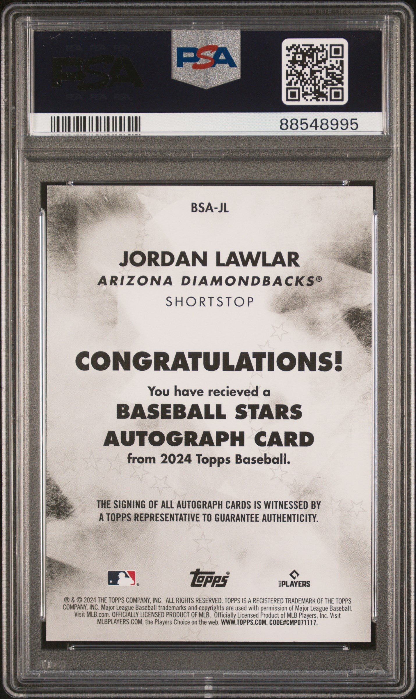 2024 Topps Baseball Stars Autographs Jordan Lawlar #BSAJL PSA 10