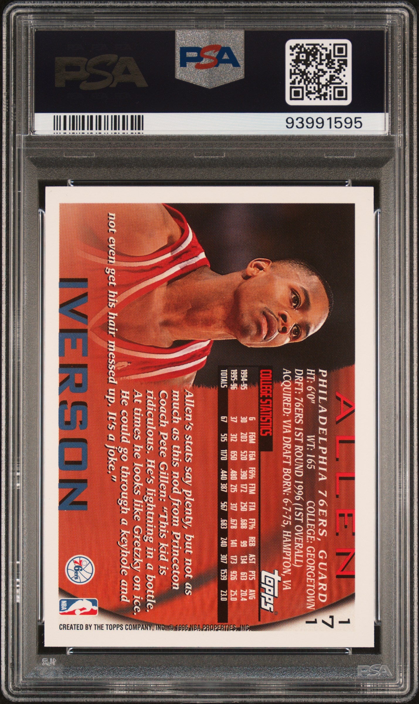 1996 Topps Allen Iverson #171 PSA 9