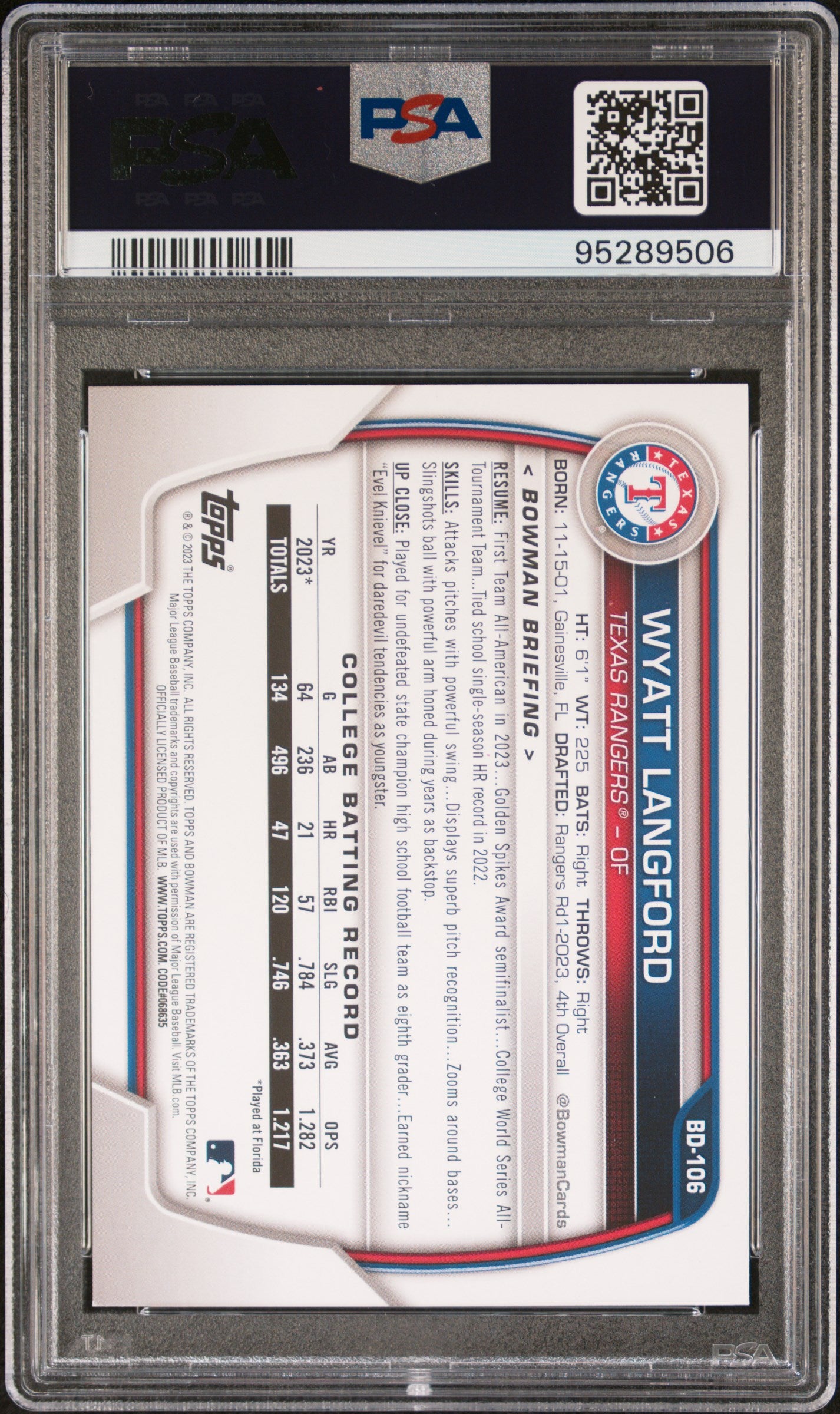 2023 Bowman Draft Wyatt Langford #BD106 PSA 9