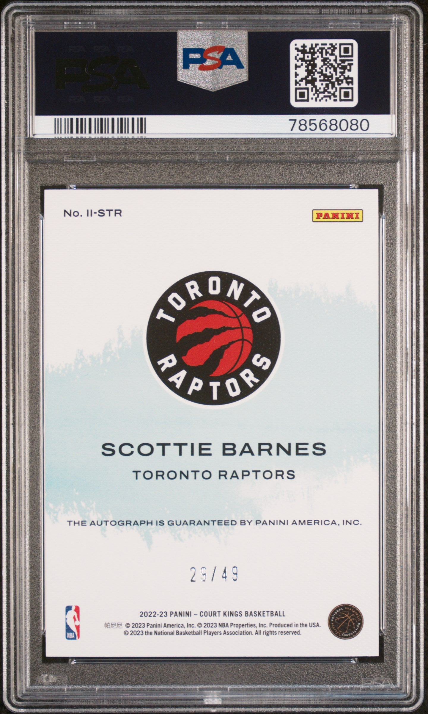2022 Panini Court Kings Impressionist Ink Scottie Barnes #IISTR Ruby PSA 10
