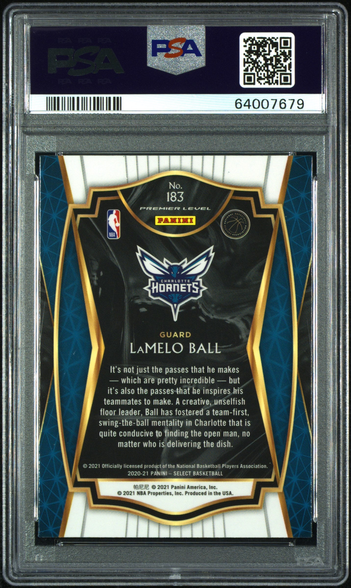 2020 Panini Select Lamelo Ball #183 Blue Retail PSA 10