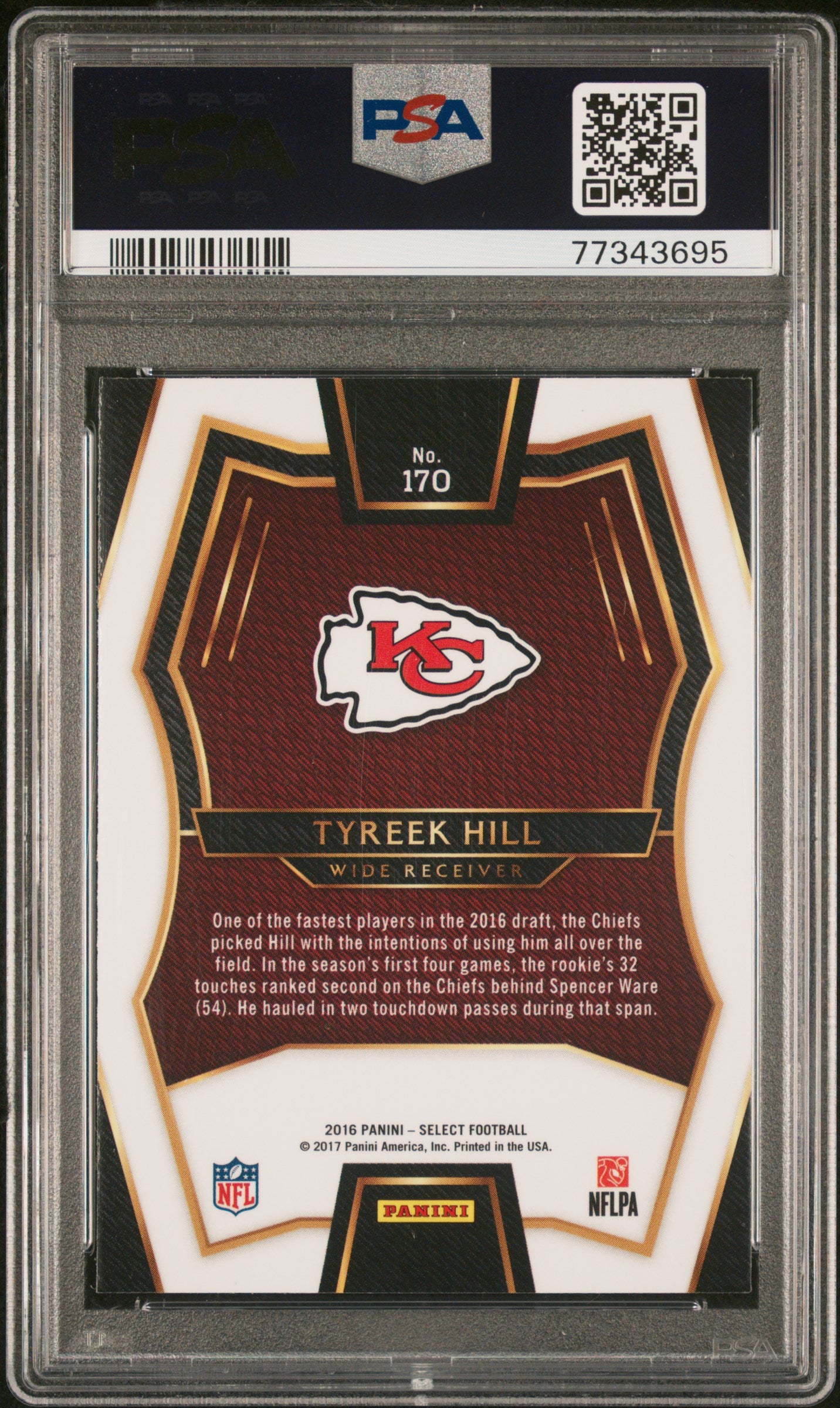 2016 Panini Select Tyreek Hill #170 Tri Color Prizm PSA 10