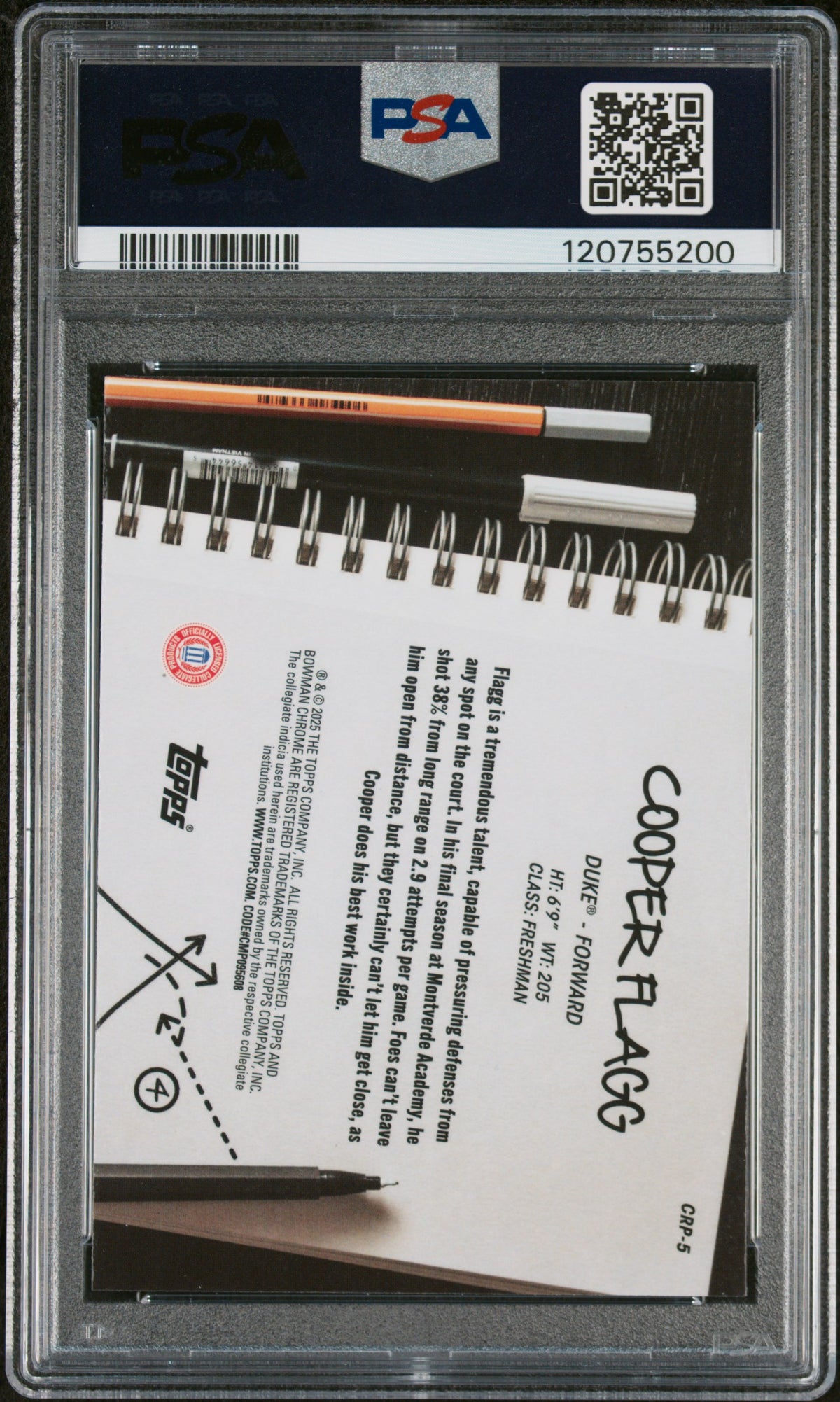 2024 Bowman Chrome University College Rule Playbook Cooper Flagg #CRP5 PSA 10