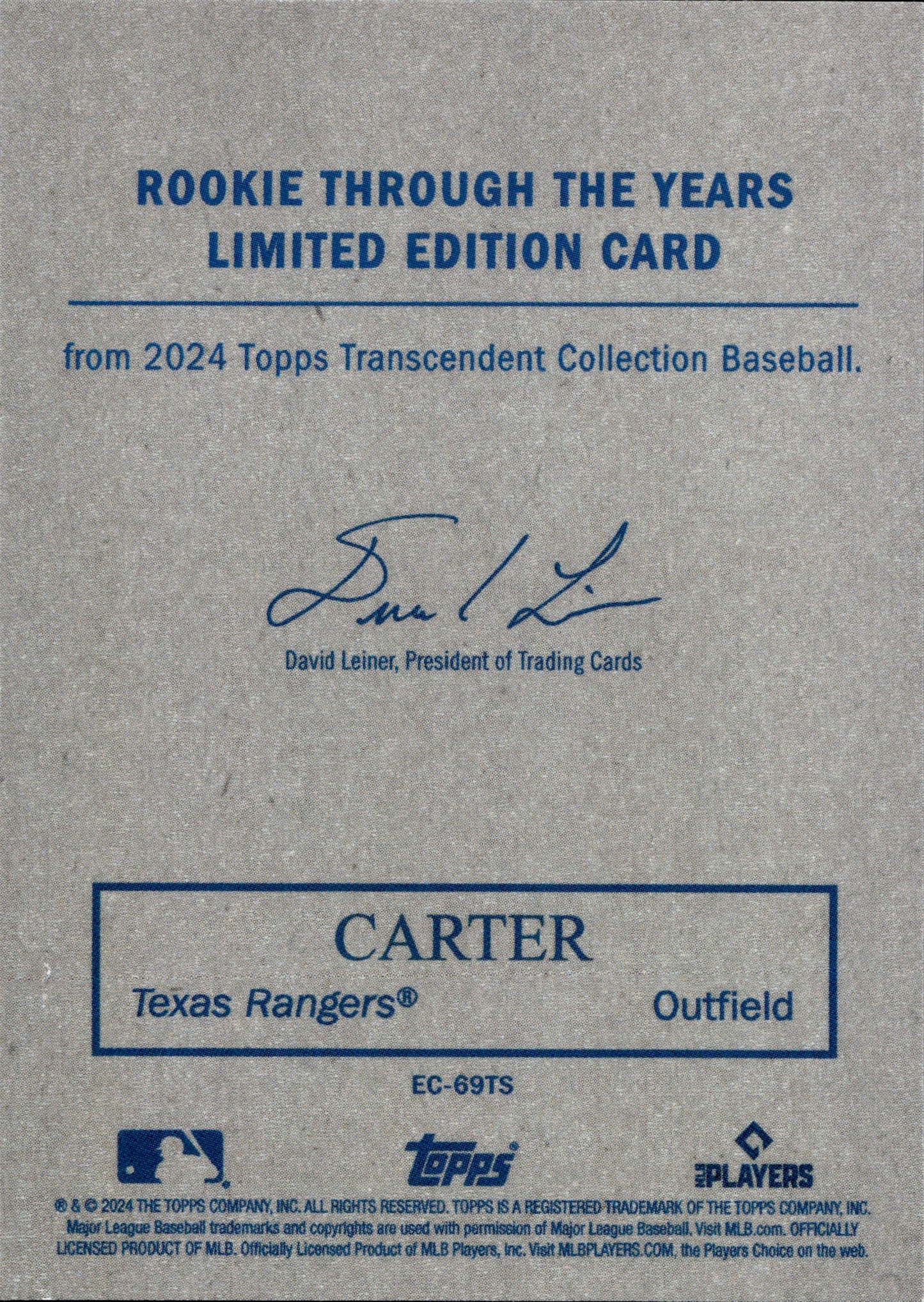 2024 Topps Transcendent Collection Carter #EC-69TS RC 100/100