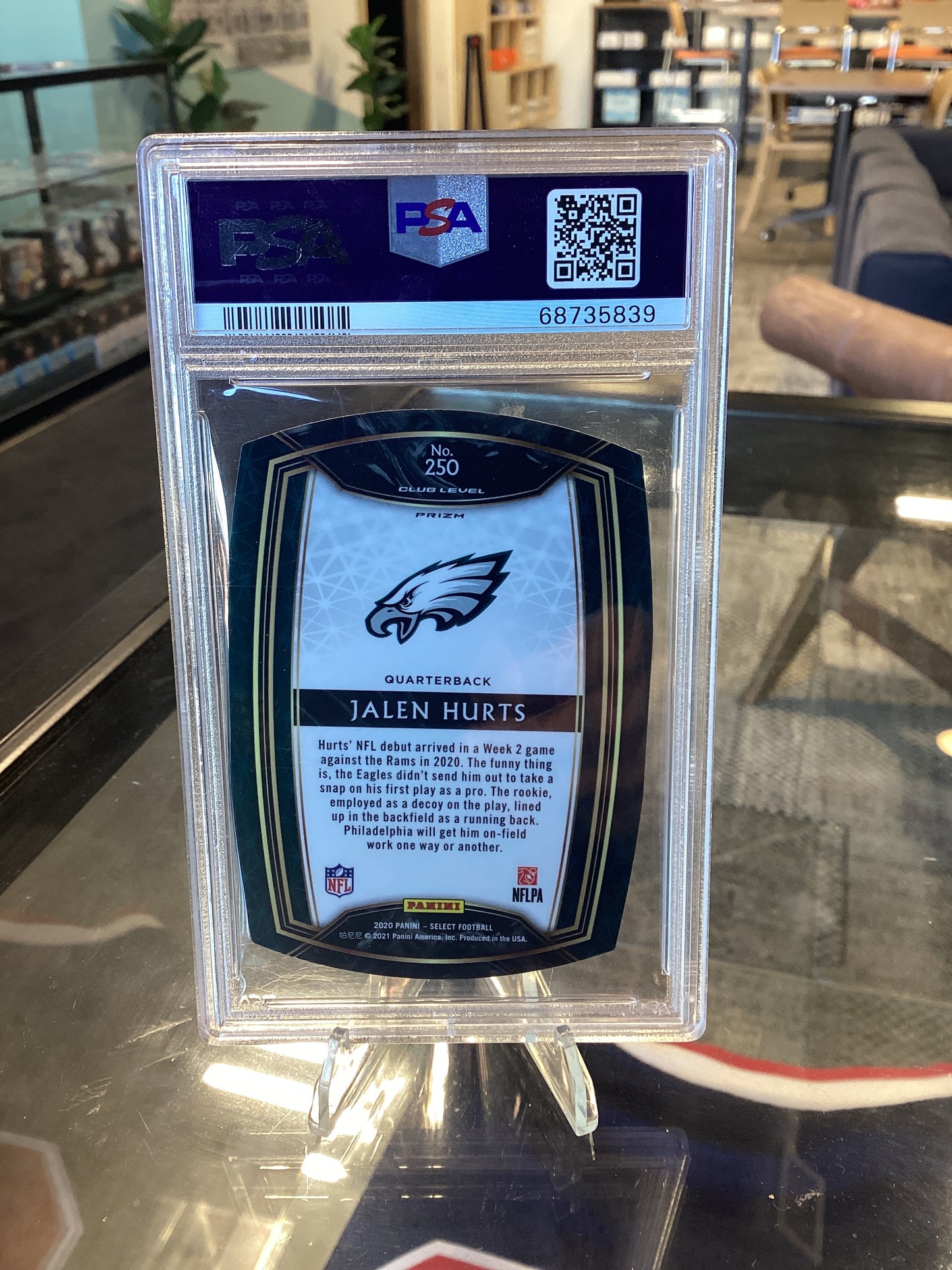 2020 Panini Select Jalen Hurts #250 Die Cut Purple Prizm PSA 9