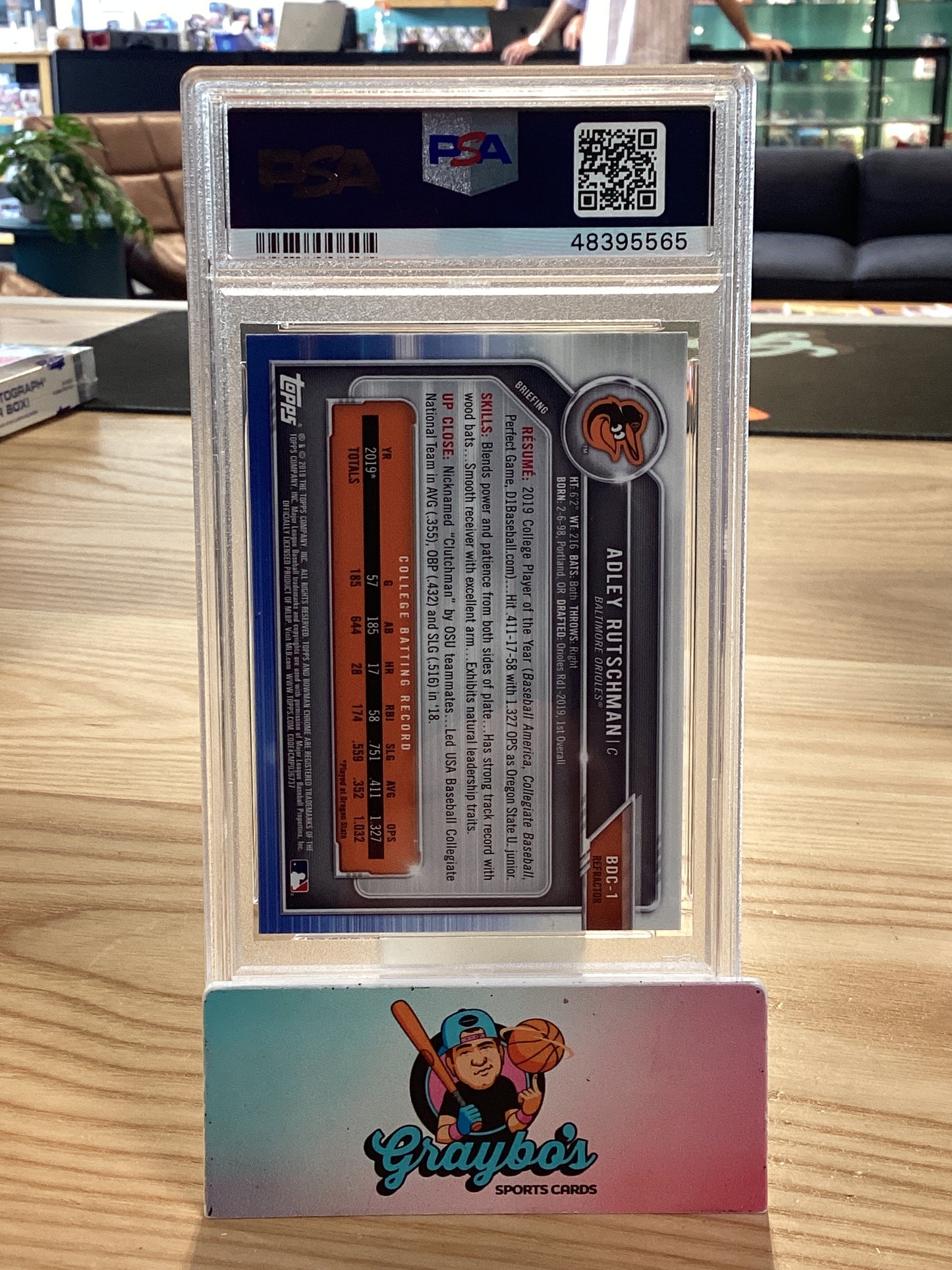 2019 Bowman Draft Adley Rutschman #BDC1 Chrome Batting Refractor PSA 10