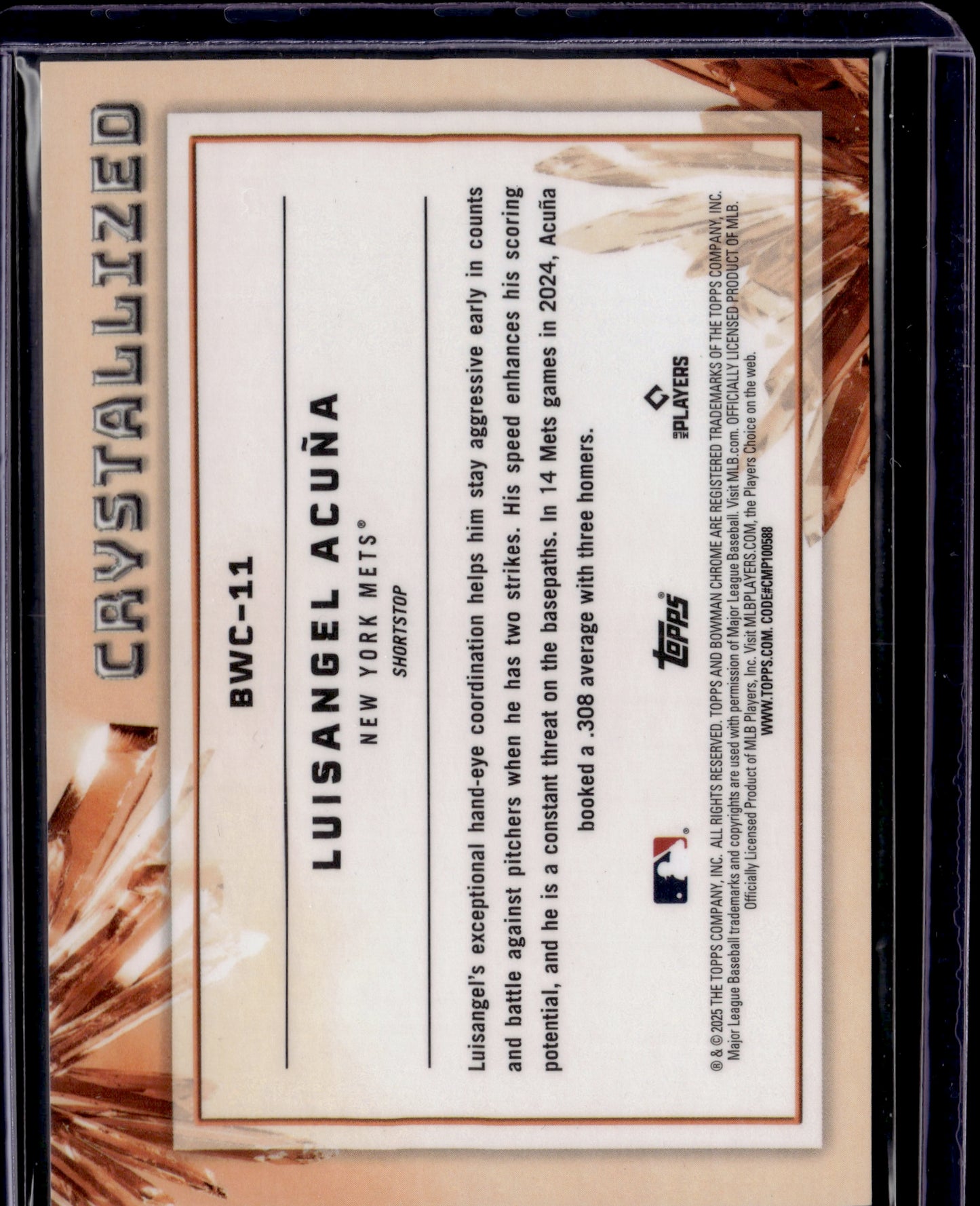 2025 Bowman Chrome Crystallized Luisangel Acuña Gold #BWC-11 RC 05/50
