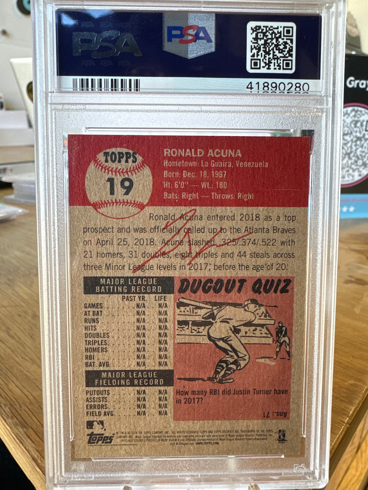 2018 Topps Living Ronald Acuna #19 PSA 10