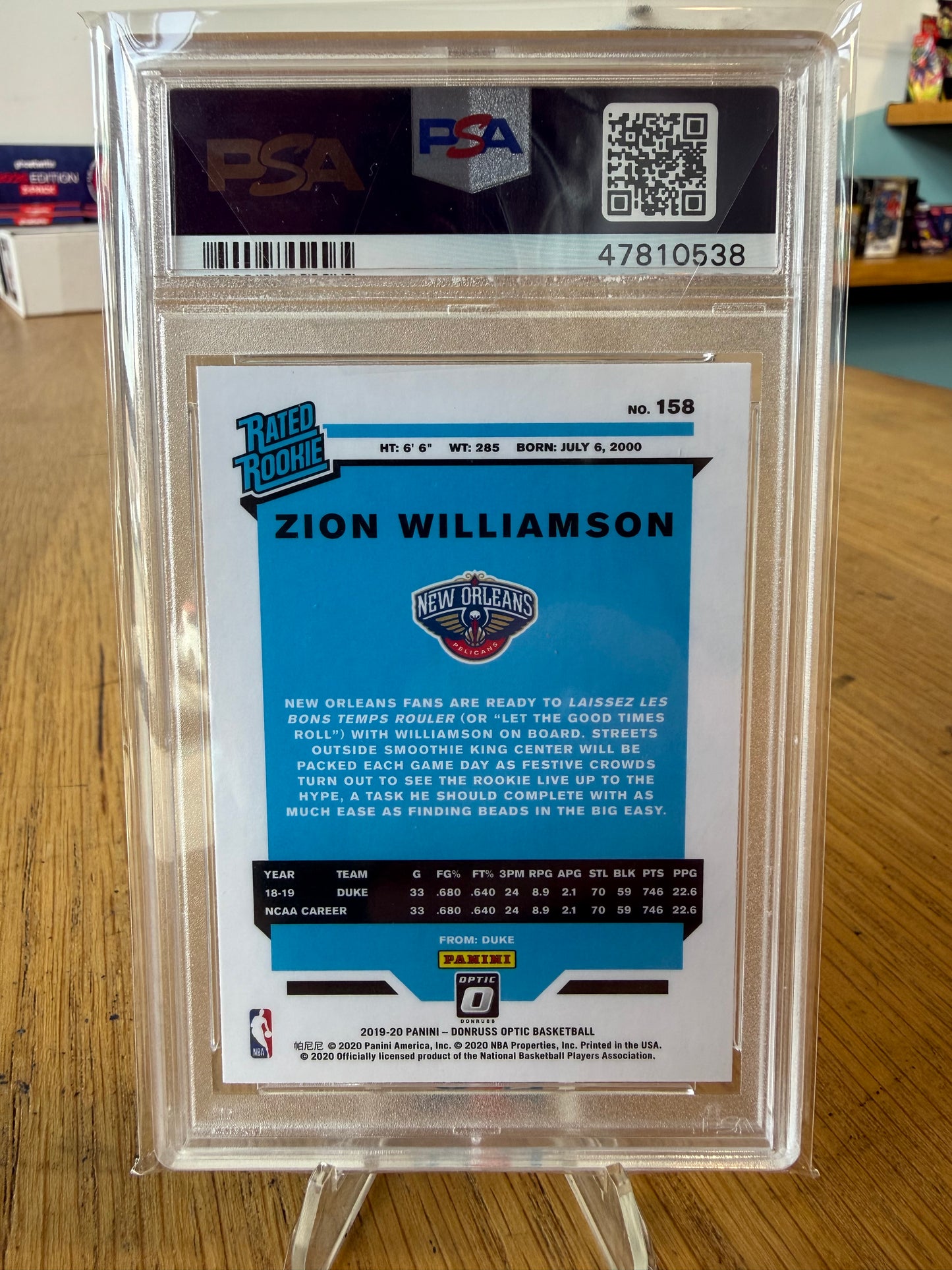 2019 Panini Donruss Optic Zion Williamson #158 PSA 10
