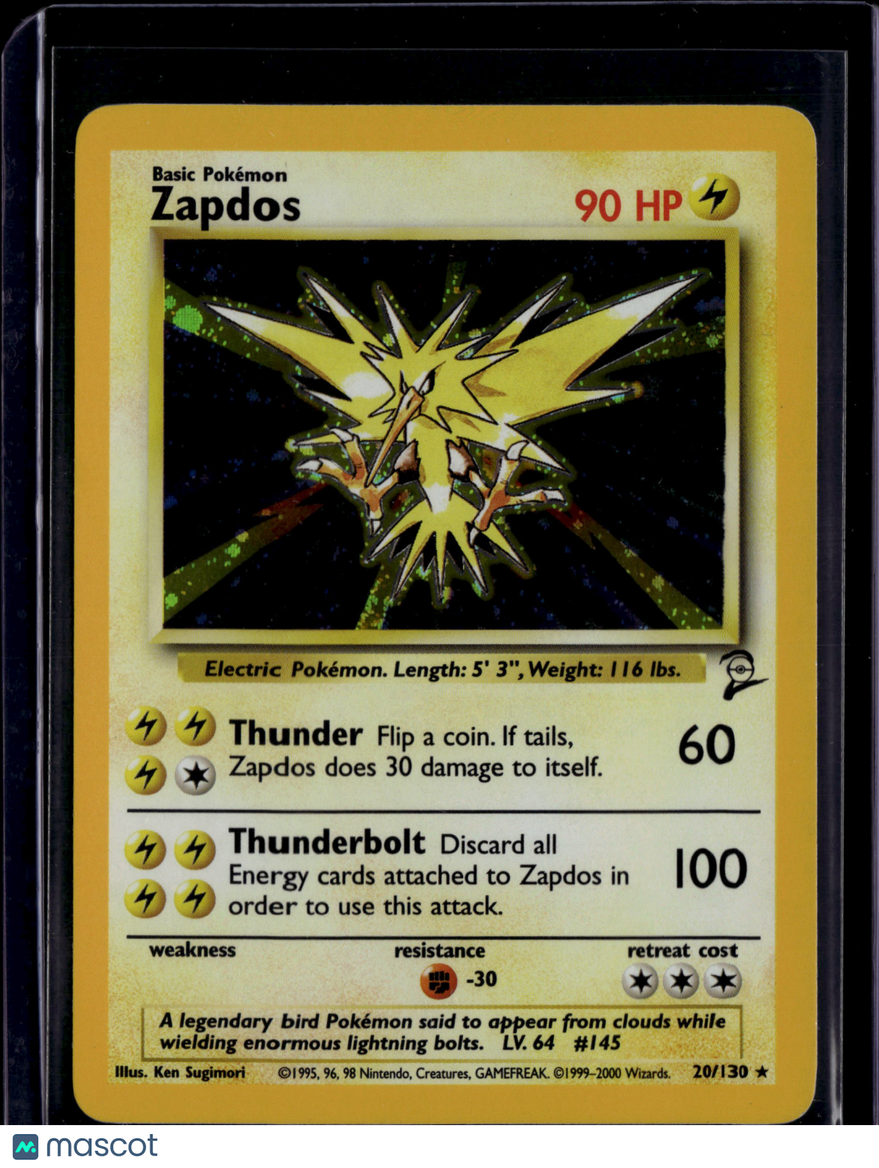 1999 Pokemon TCG Zapdos #20/102 20/130