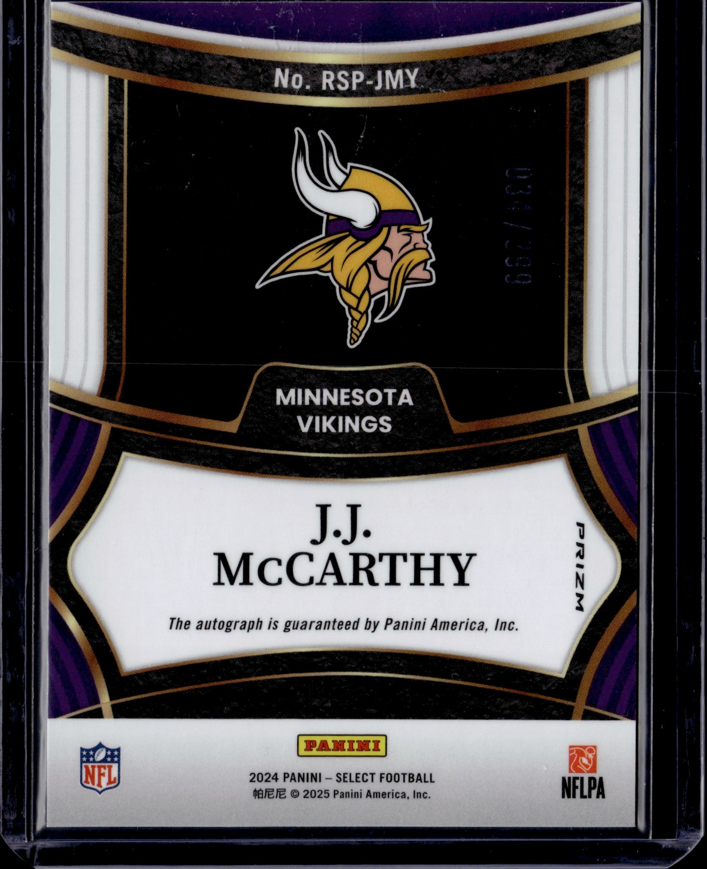 2025 Panini Select J.J. McCarthy #RSP-JMY Prizm Autograph RC