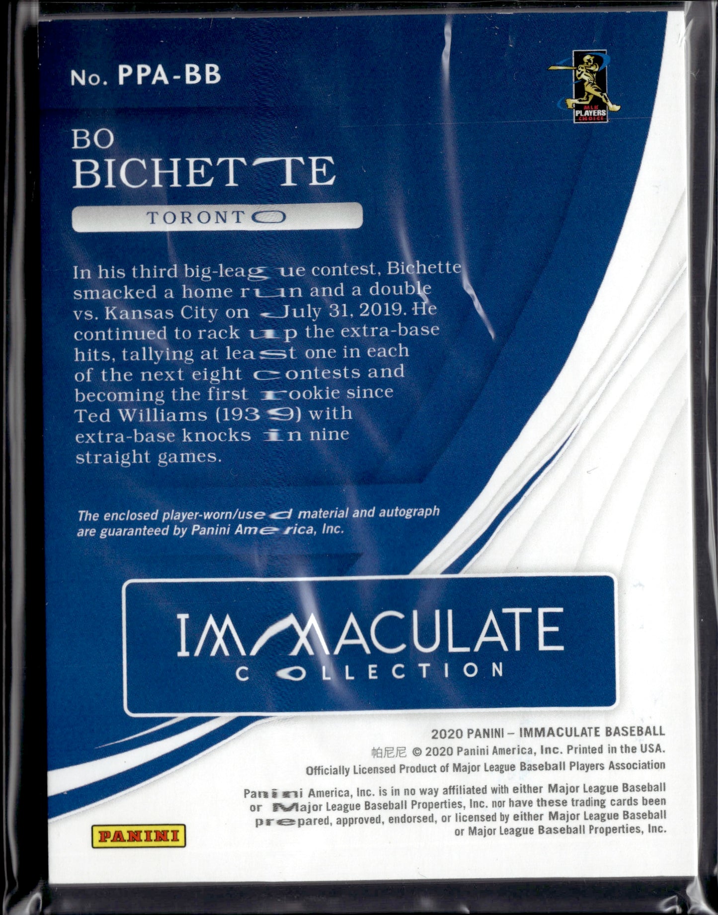 2020 Panini Immaculate Collection Bo Bichette /3 Patch Robinson Day Patch SP