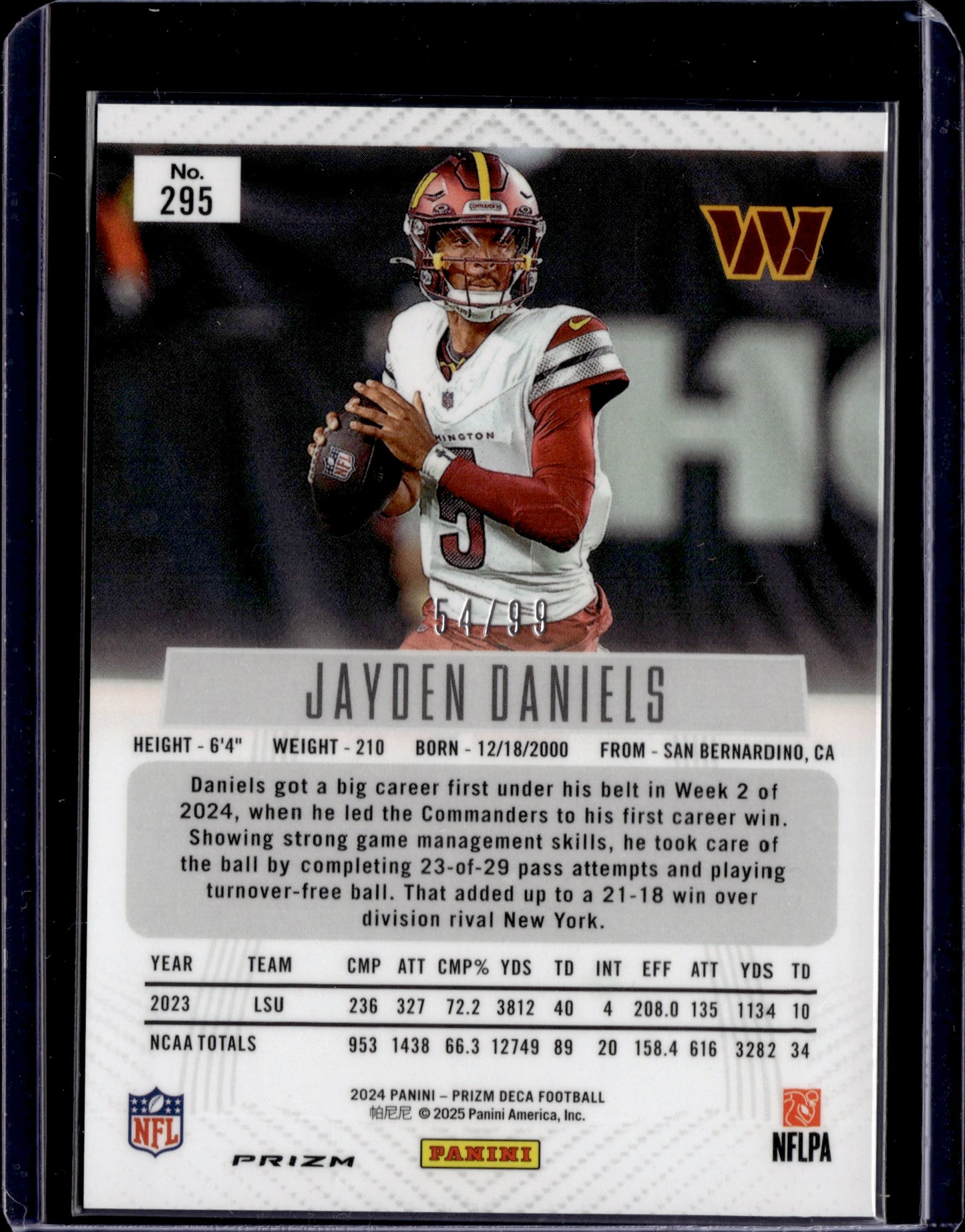 2025 Panini Prizm Jayden Daniels #295 Purple RC 54/99