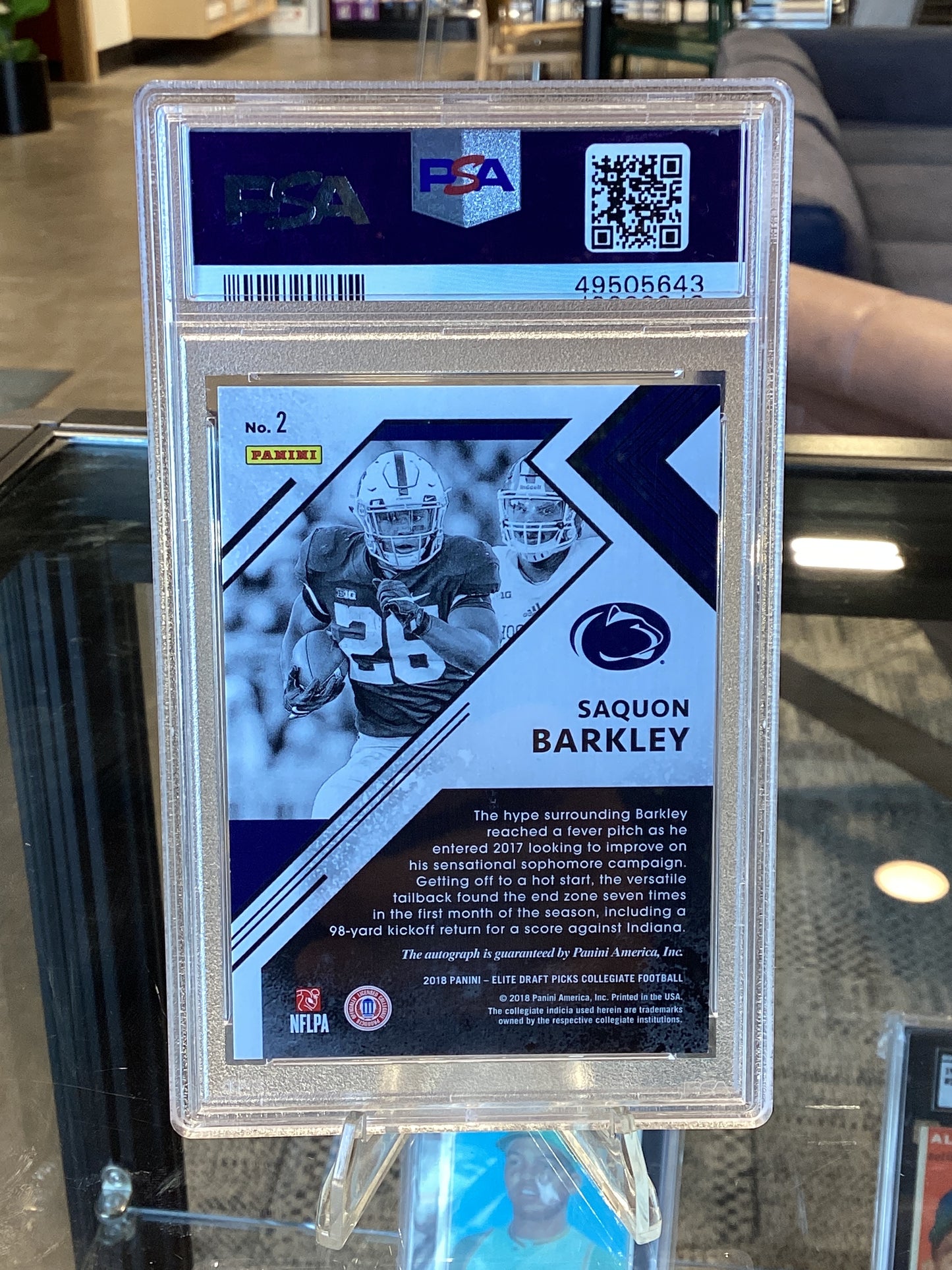 2018 Panini Elite Draft Picks Collegiate Saquon Barkley Auto /25 #2 Auto PSA 9