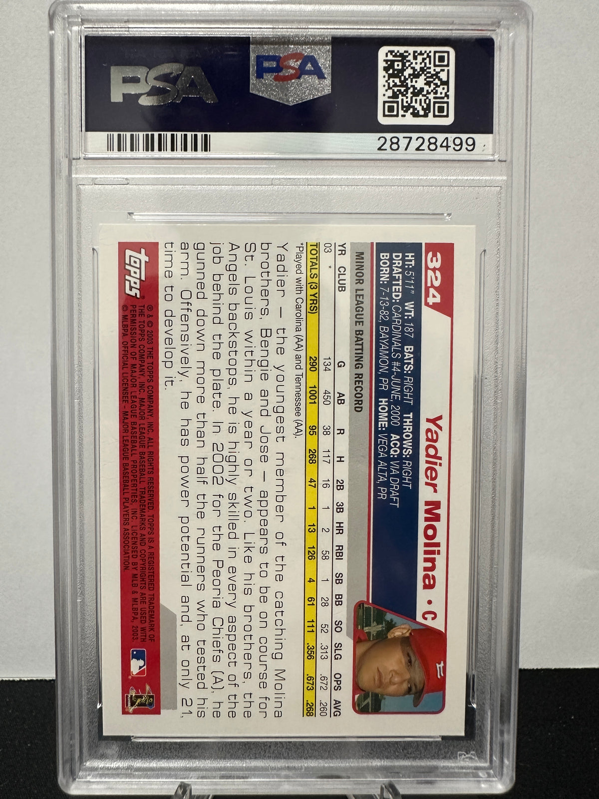 2004 Topps Yadier Molina #324 PSA 10