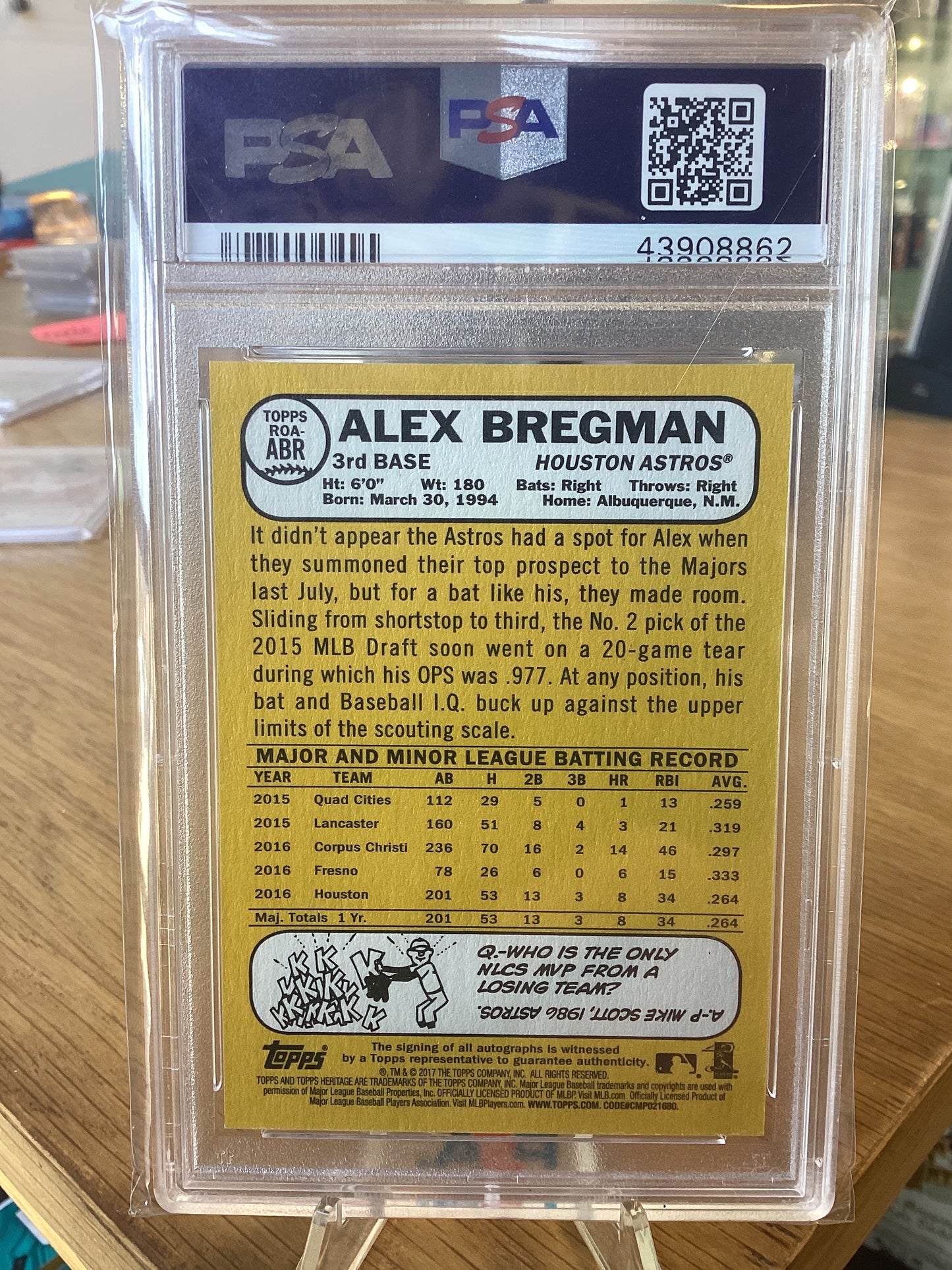 2017 Topps Heritage Real One Autographs Alex Bregman Autograph Red Ink PSA 10