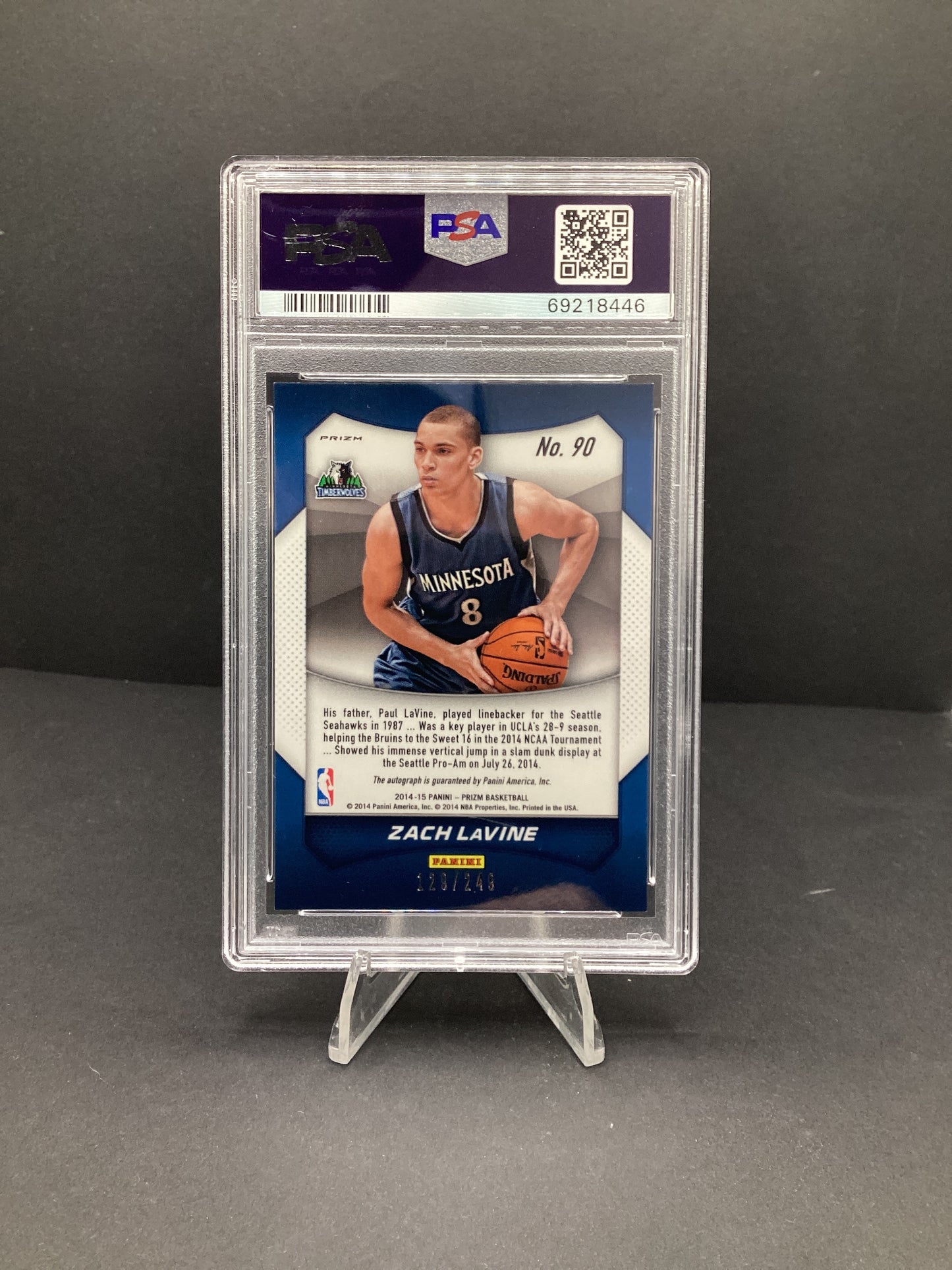 2014 Panini Prizm Autographs Zach Lavine #90 Blue Pulsar PSA 9