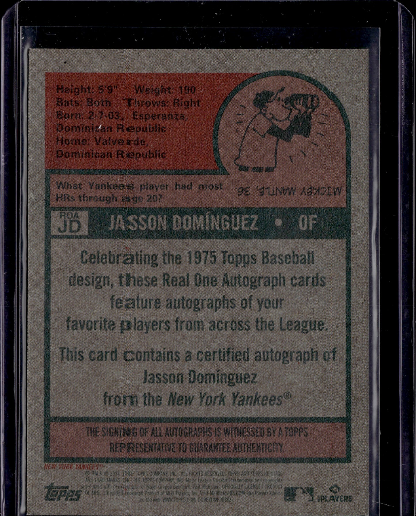 2024 Topps Heritage Jasson Domínguez #JD RC Real One Autograph Issue