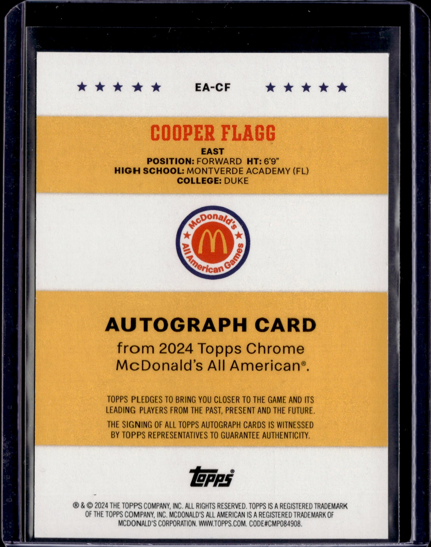 2024 Topps McDonald's All American Cooper Flagg #EA-CF Autograph