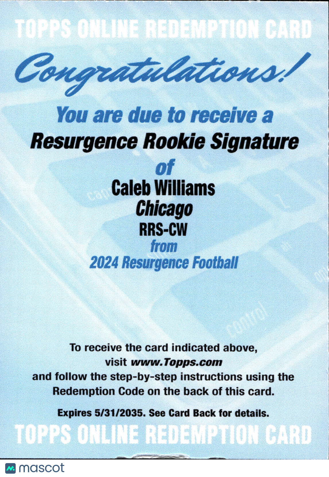 2024 Topps Resurgence Football Caleb Williams #RRS-CW Rookie Redemption