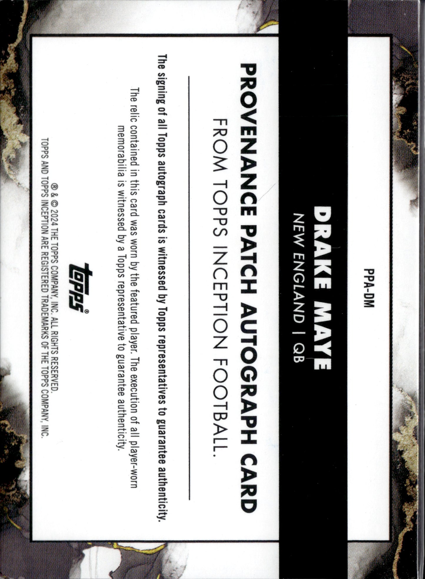 2024 Topps Inception Football Drake Maye #PPA-DM Autograph Patch 04/25