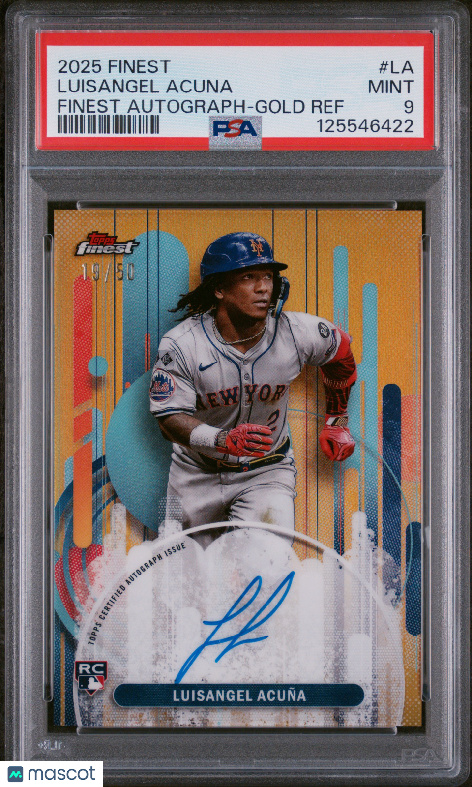 2025 Topps Finest Finest Autographs Luisangel Acuna #LA Gold Ref 19/50 PSA 9