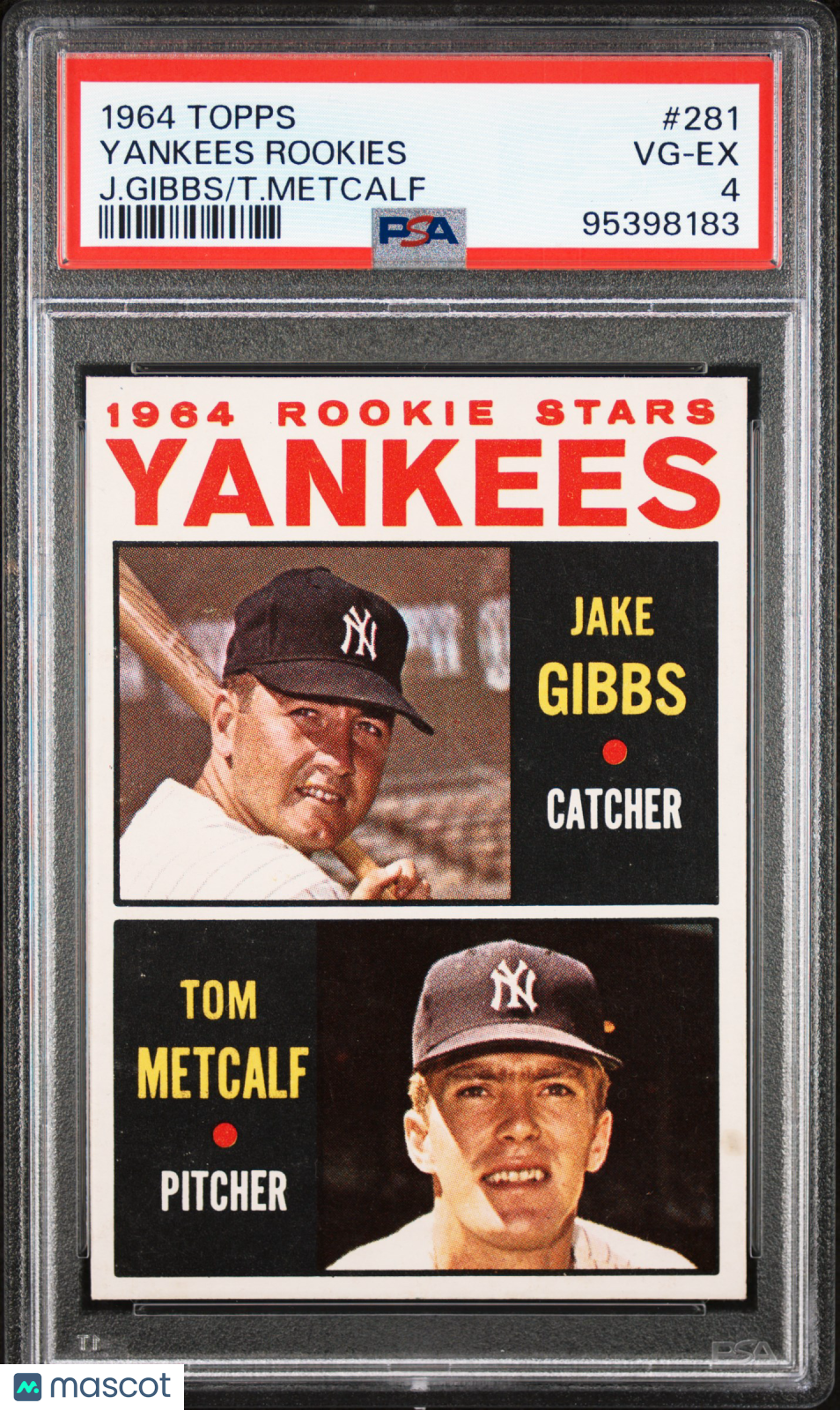 1964 Topps Yankees Rookies #281 J. Gibbs T. Metcalf PSA 4