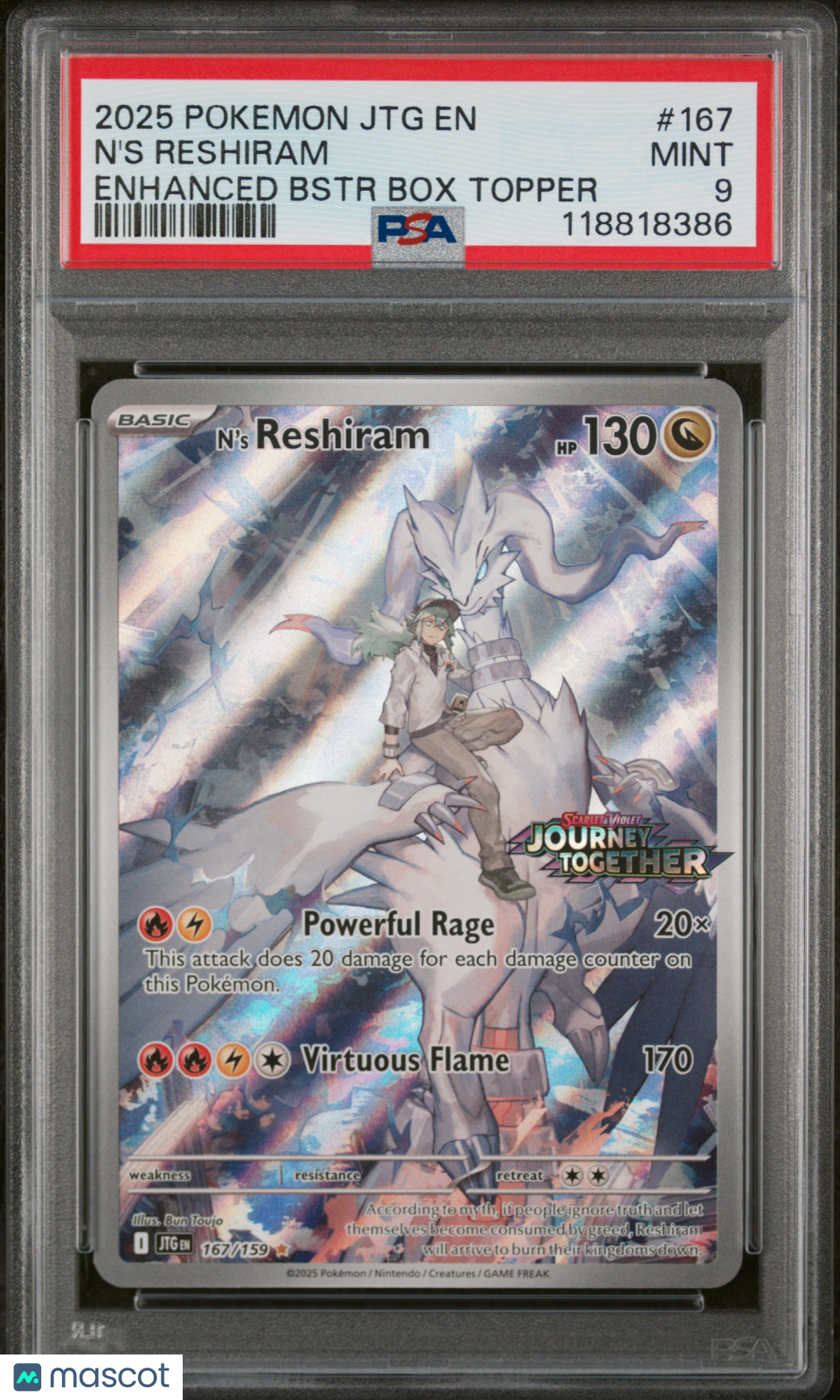 2025 Pokemon JTG EN-Journey Together N'S Reshiram #167 Bstr Box Topper PSA 9
