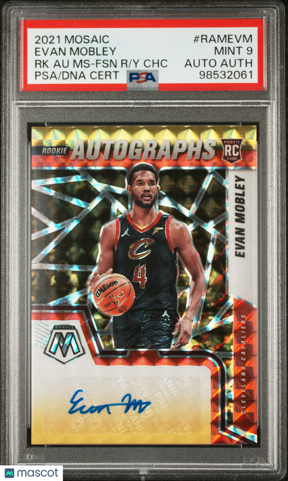 2021 Panini Mosaic Rookie Autographs Mosaic Evan Mobley RK MS FSN Y CHC PSA 9