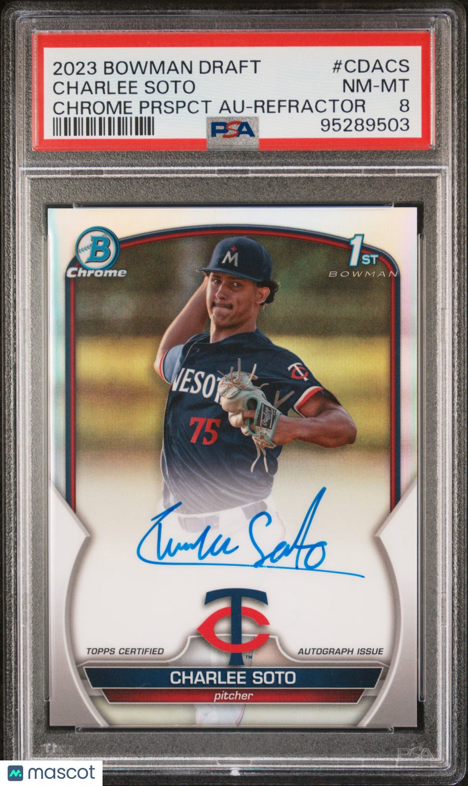 2023 Bowman Draft Chrome Prospect Autograph Charlee Soto #CDACS Prspct Refractor PSA 8