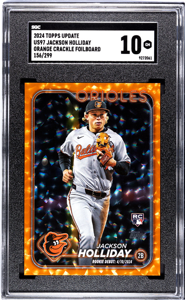 2024 Topps Update Jackson Holliday #US97 Orange Crackle Foilboard SGC 10
