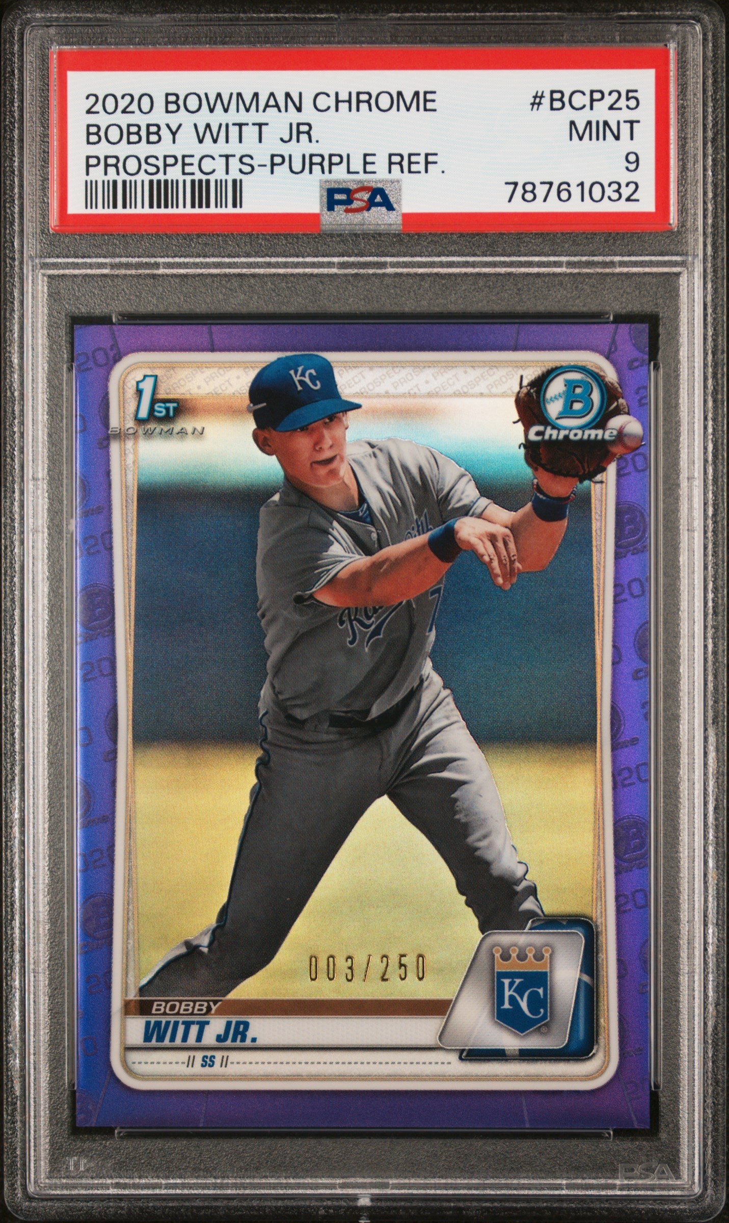 2020 Bowman Chrome Prospects Bobby Witt JR. #BCP25 Purple Refractor PSA 9