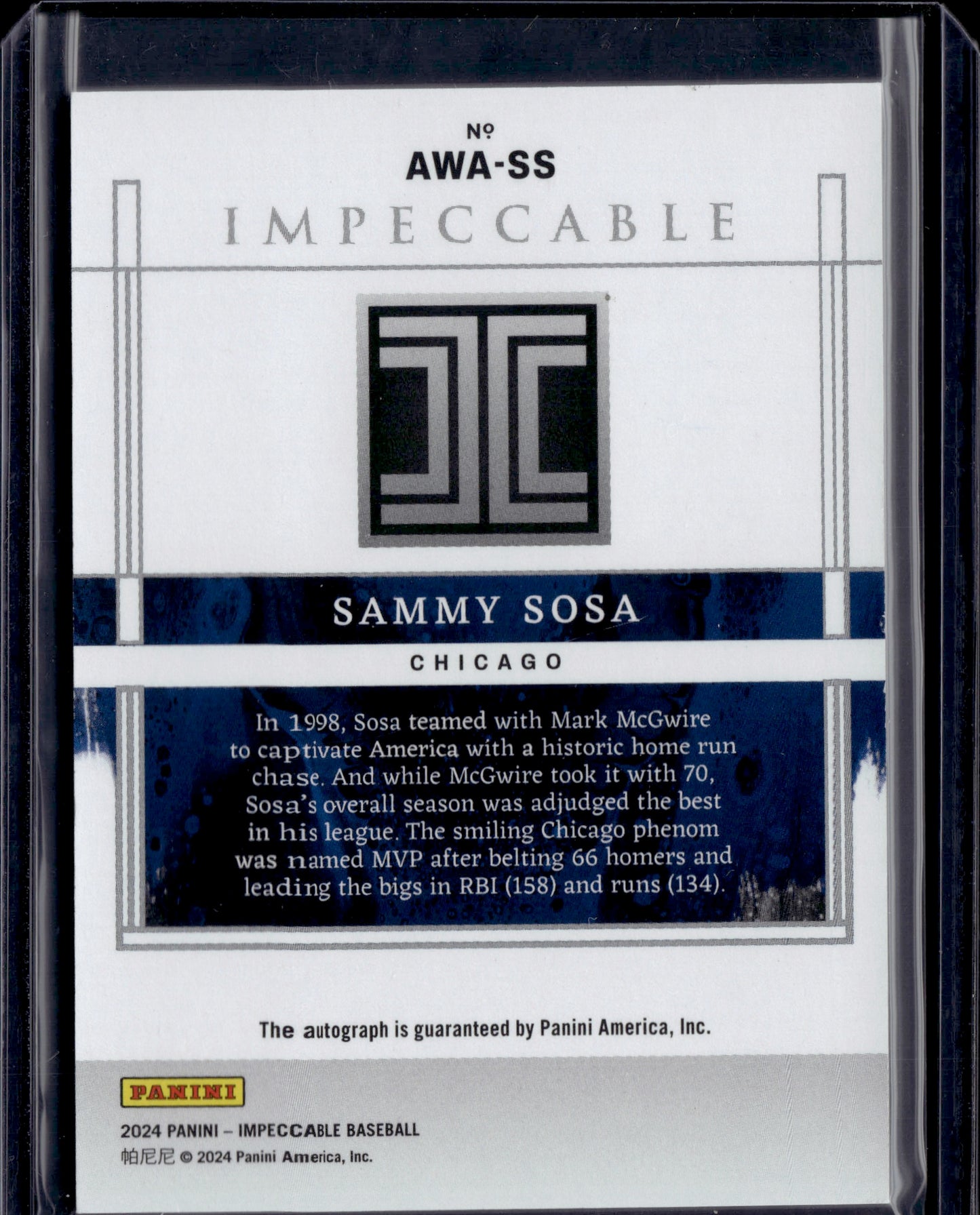 2024 Panini Impeccable Award Winning Sammy Sosa #AWA-SS Auto /35