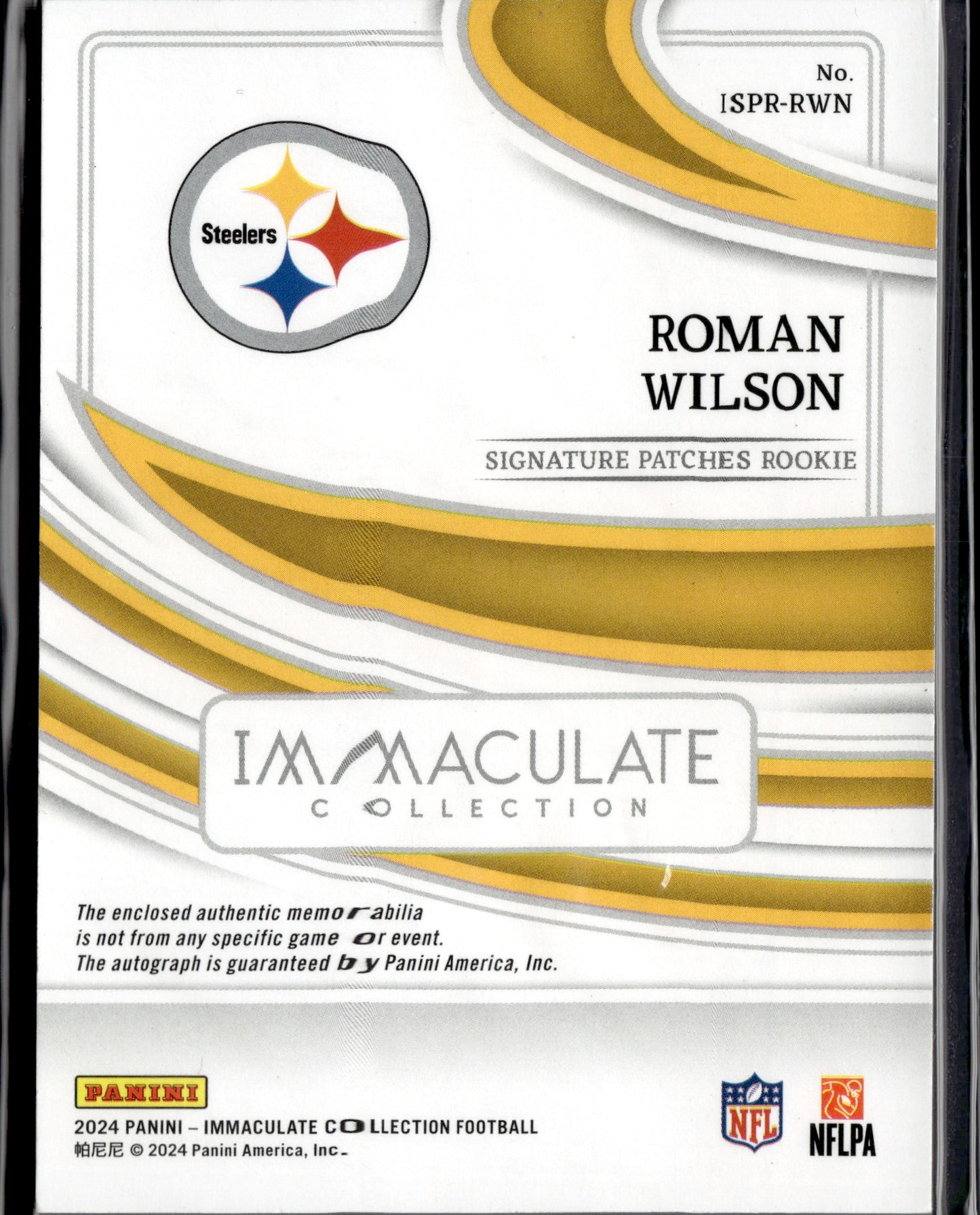 2024 Panini Immaculate Collection Roman Wilson #ISPR-RWN Autograph Patch RC /18